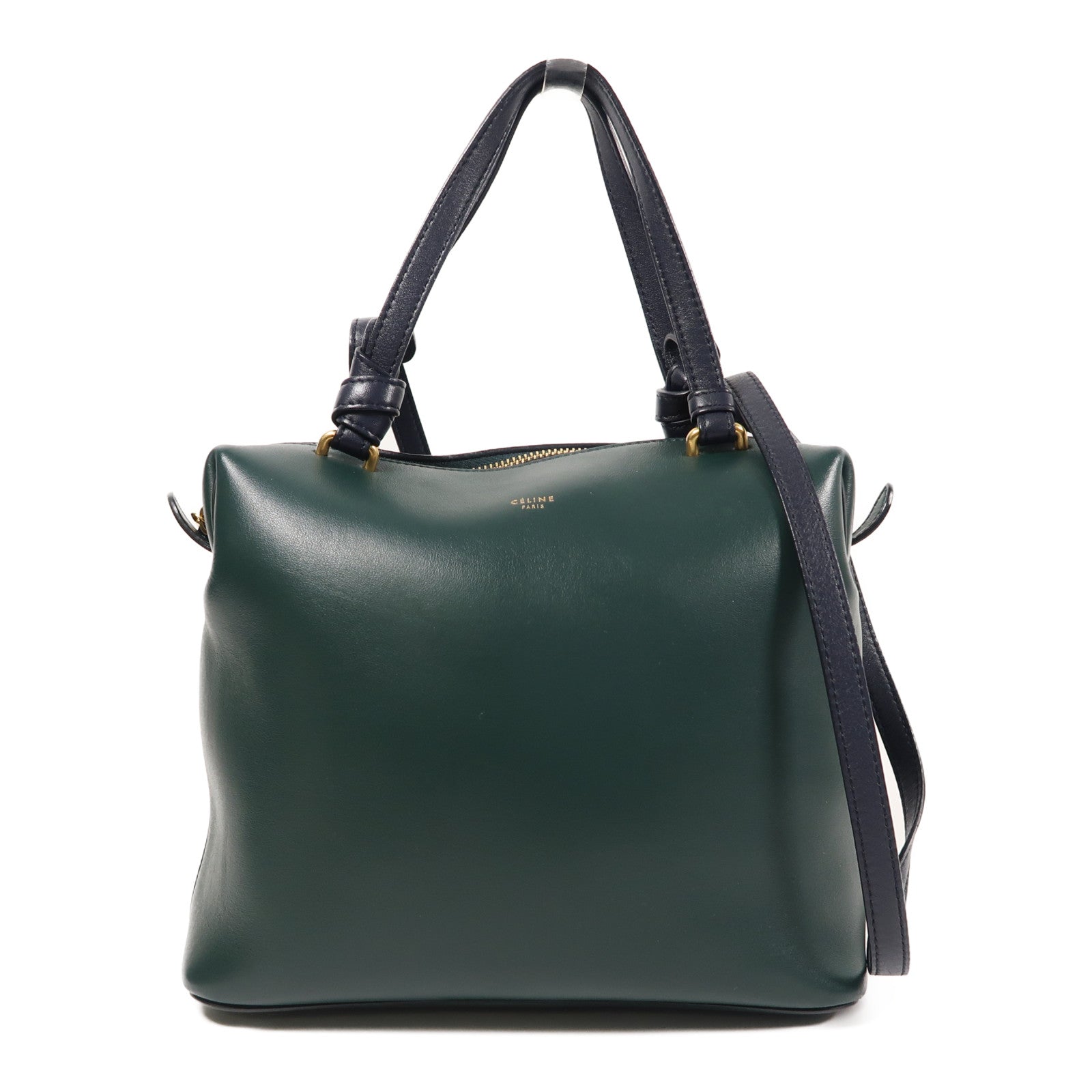 CELINE 牛皮皮革Soft Cube Bag金扣手挽肩背兩用袋綠色/黑色