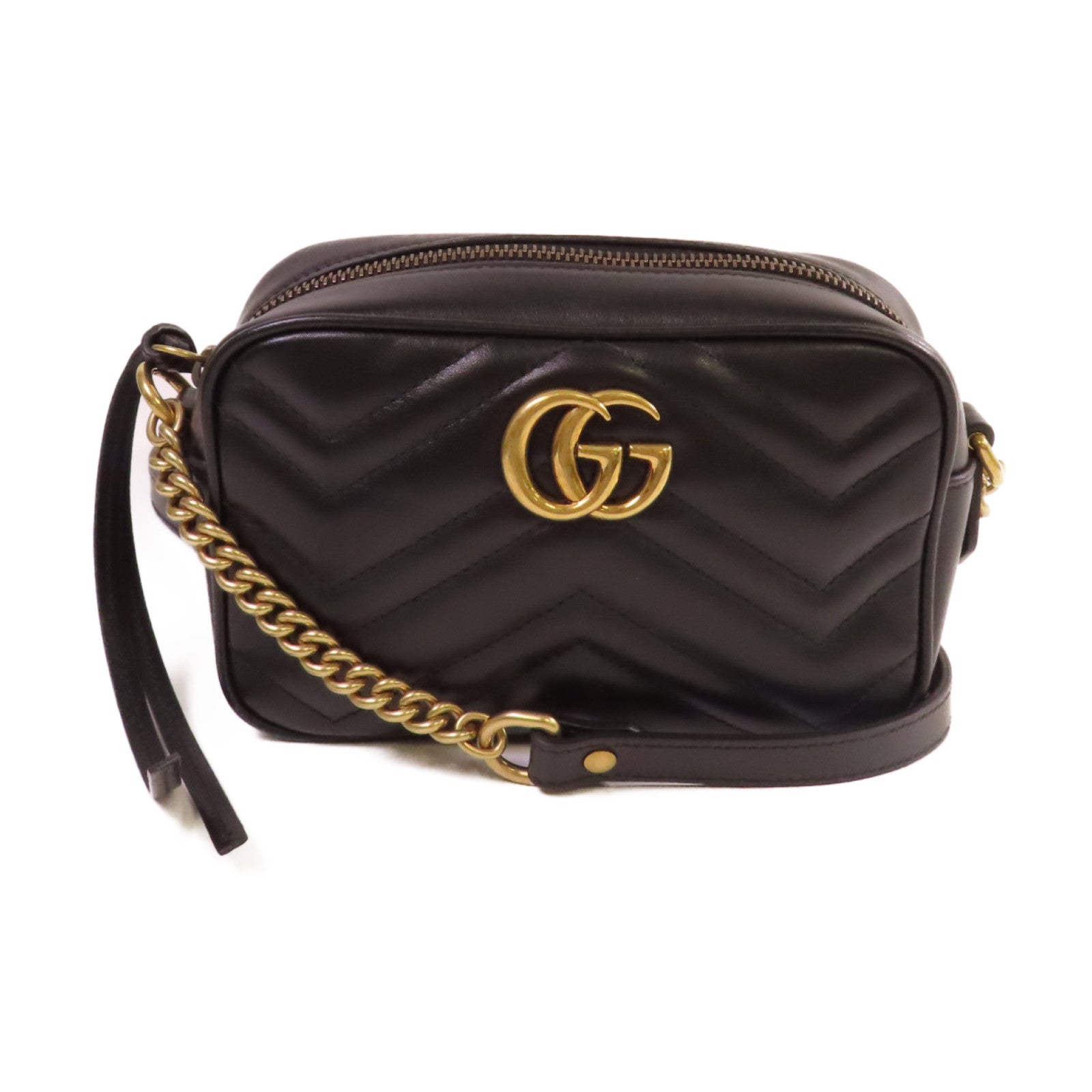 GUCCI 【激減優惠】牛皮皮革GG Marmont Shoulder Bag金扣肩背袋黑色