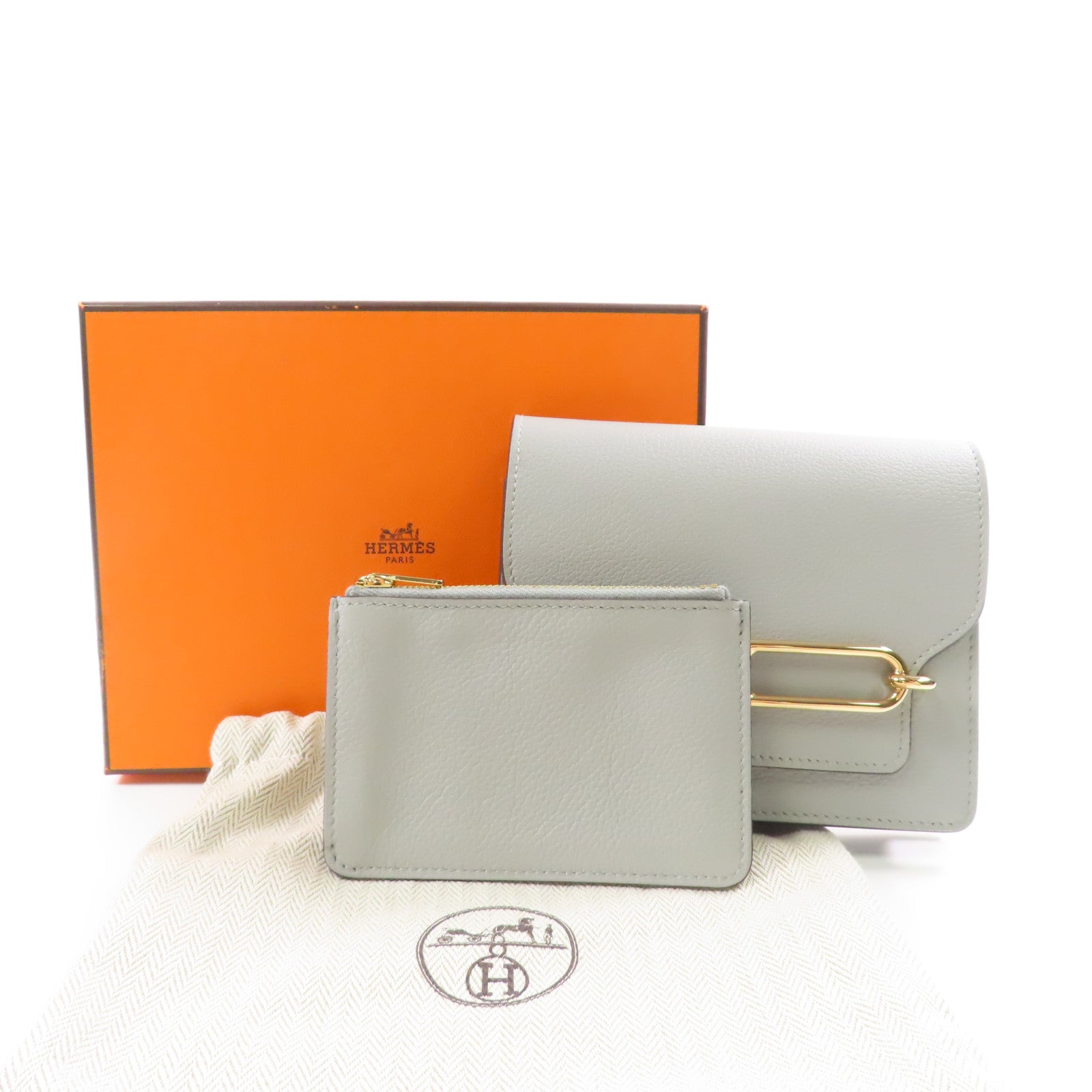 HERMES GHW Roulis Slim Wallet H082053CP Evercolor Leather Bleu Glacier