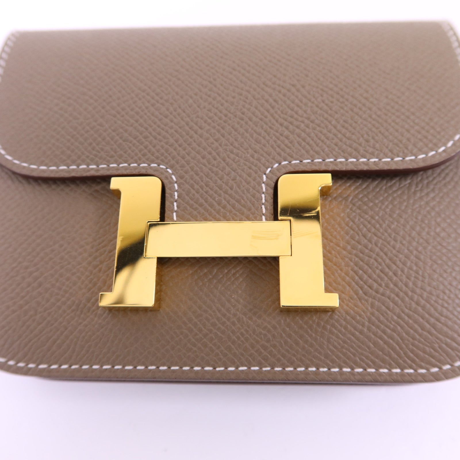 HERMES Epsom皮革Constance Slim金扣錢包Etoupe