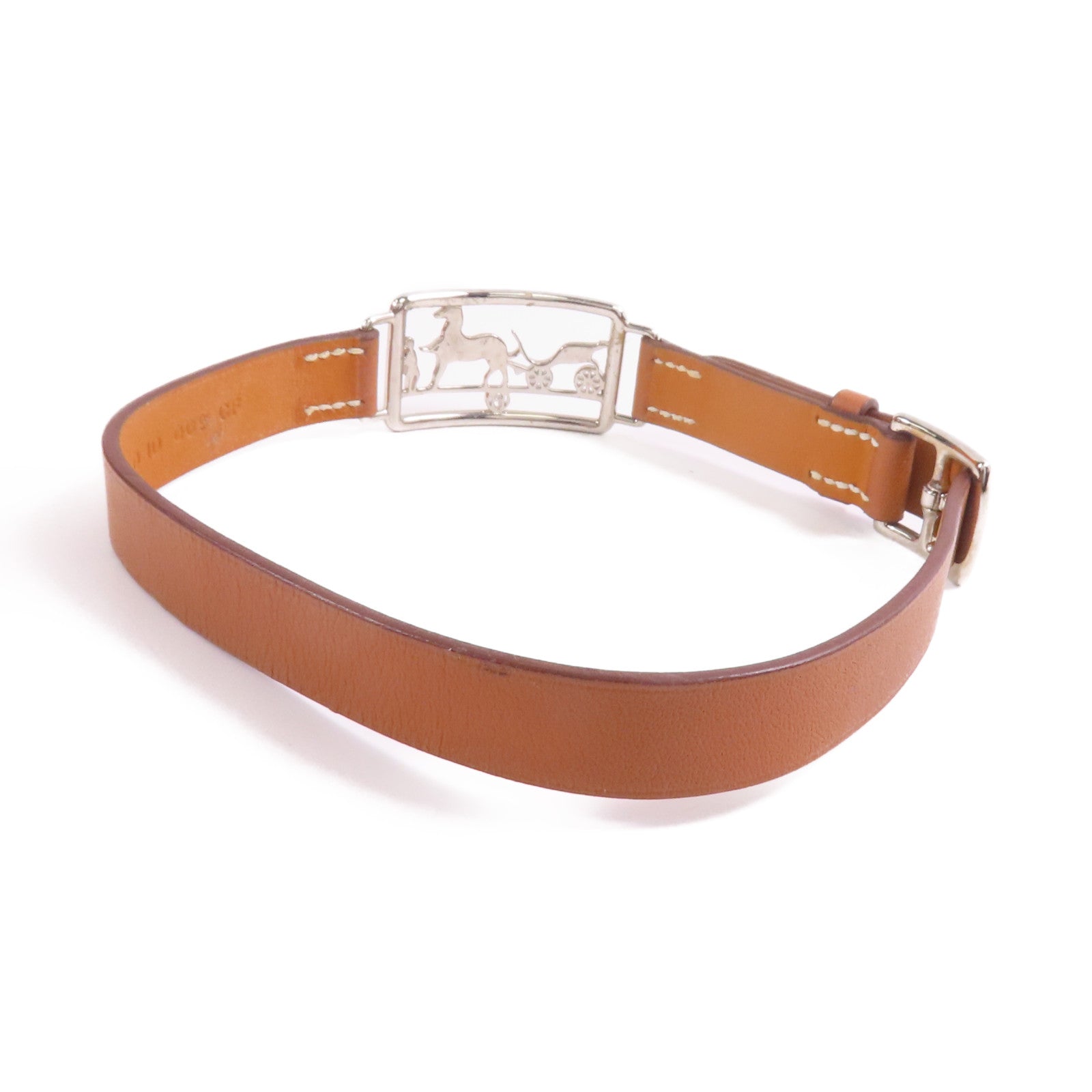 HERMES Swift皮革Bracelet銀扣手鐲Gold