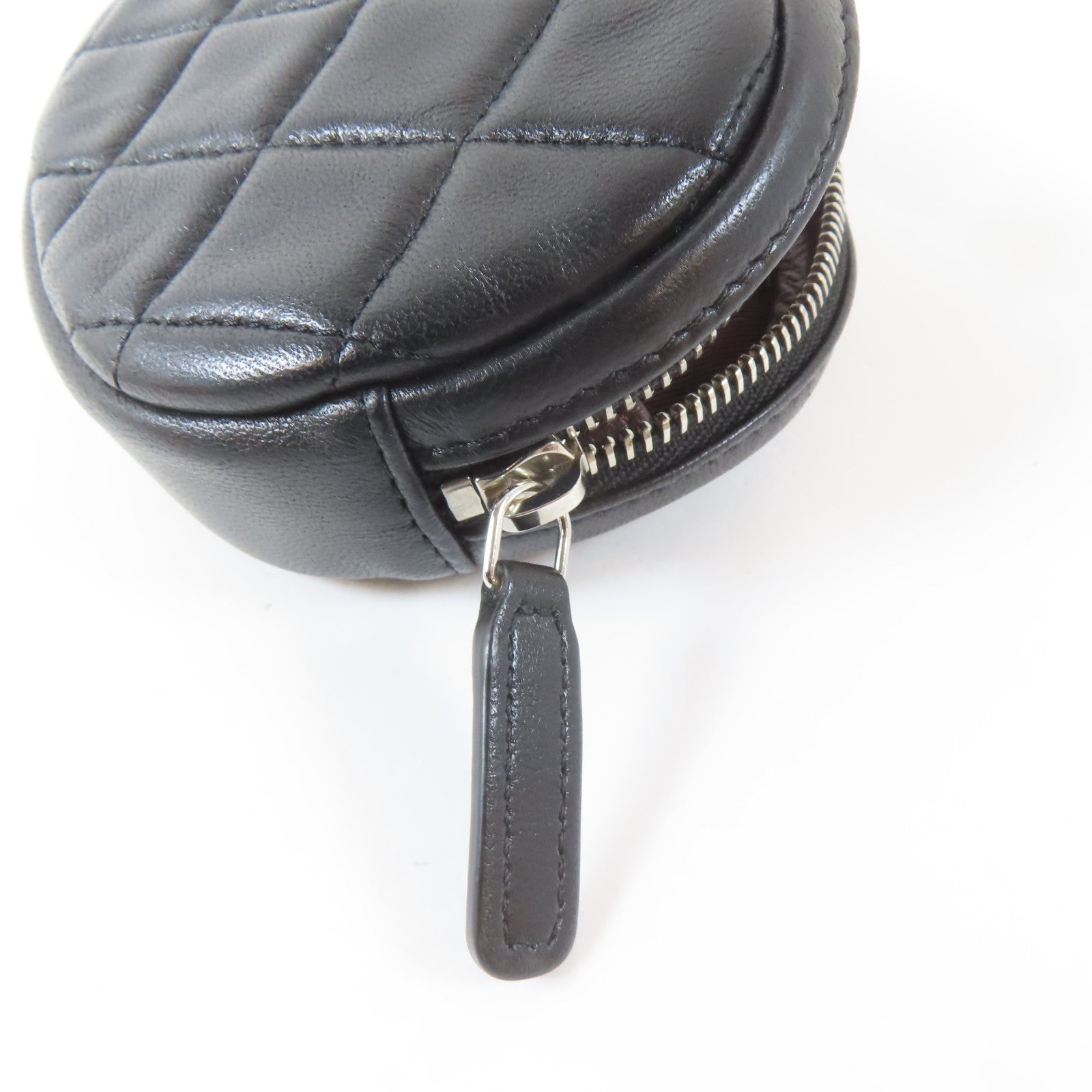 CHANEL 菱格羊皮皮革Coin Bag銀扣零錢包黑色