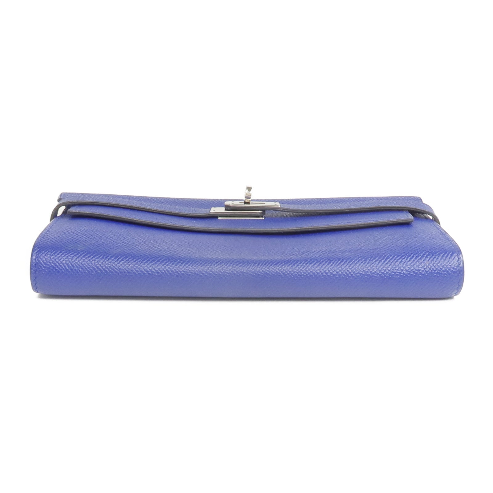 HERMES Epsom皮革Kelly Long Wallet銀扣長錢包Bleu Electrique