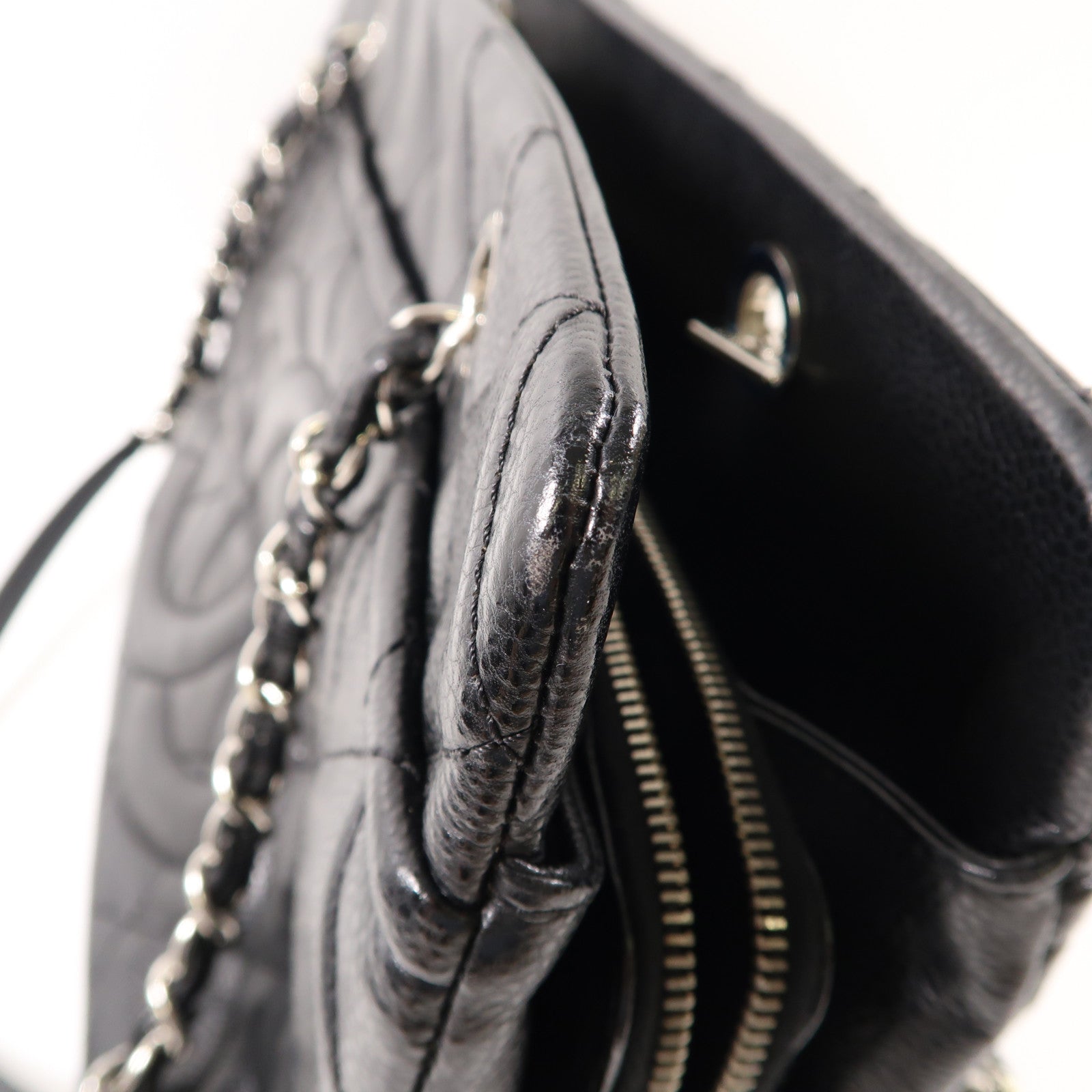 CHANEL 牛皮皮革Chain Shoulder Bag銀扣鏈帶肩背袋黑色