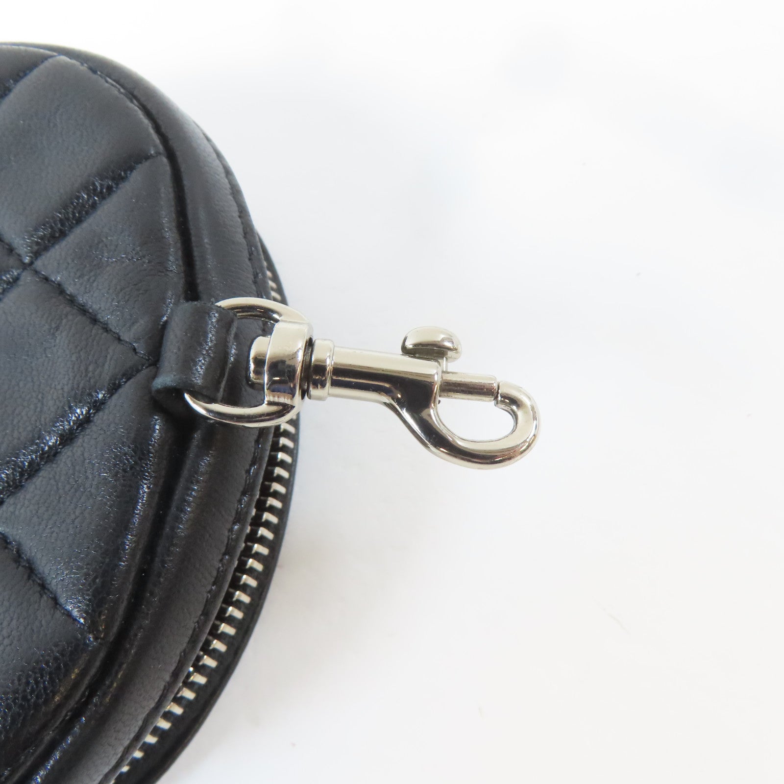 CHANEL 菱格羊皮皮革Coin Bag銀扣零錢包黑色