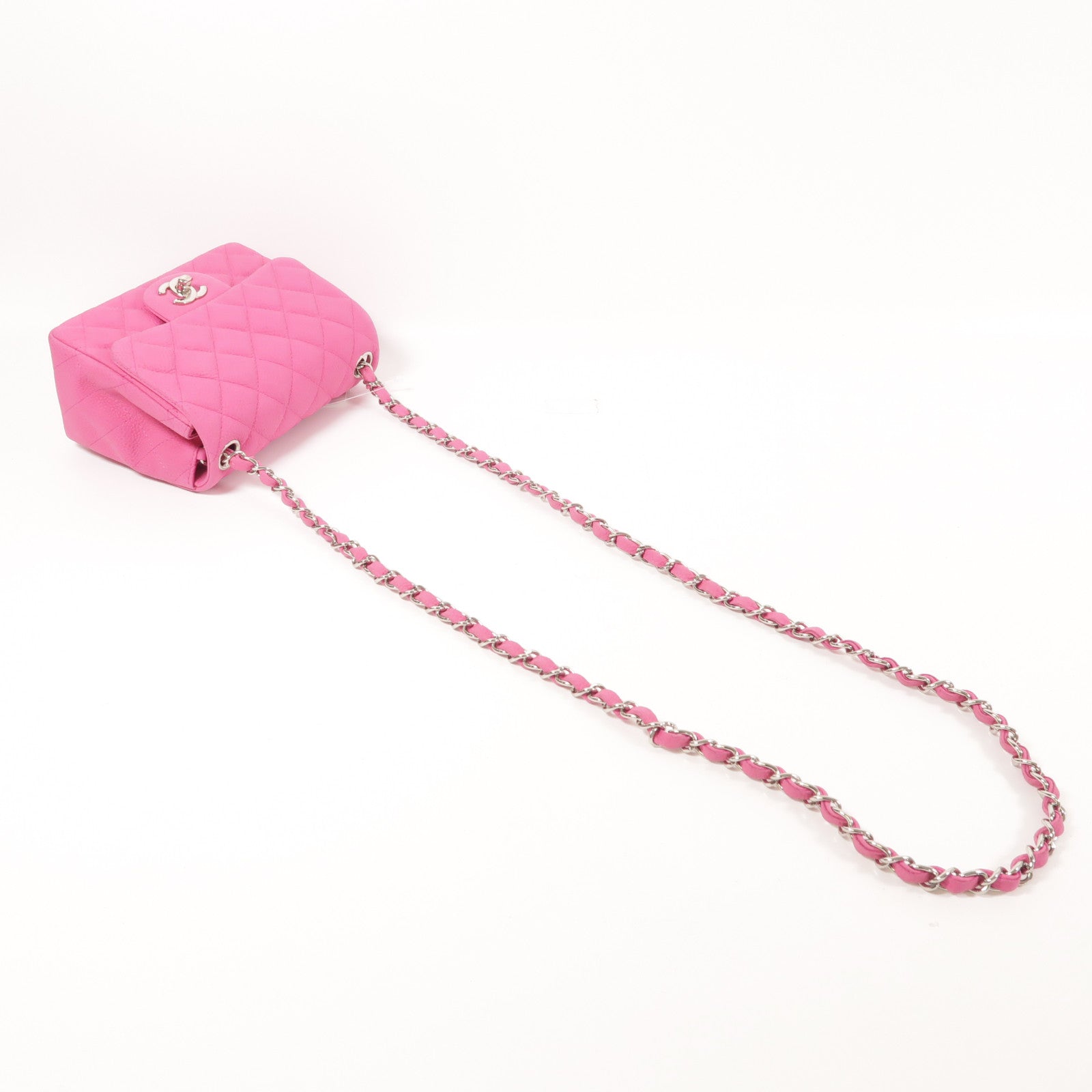 CHANEL 牛皮皮革Mini Classic 17銀扣鏈帶肩背袋