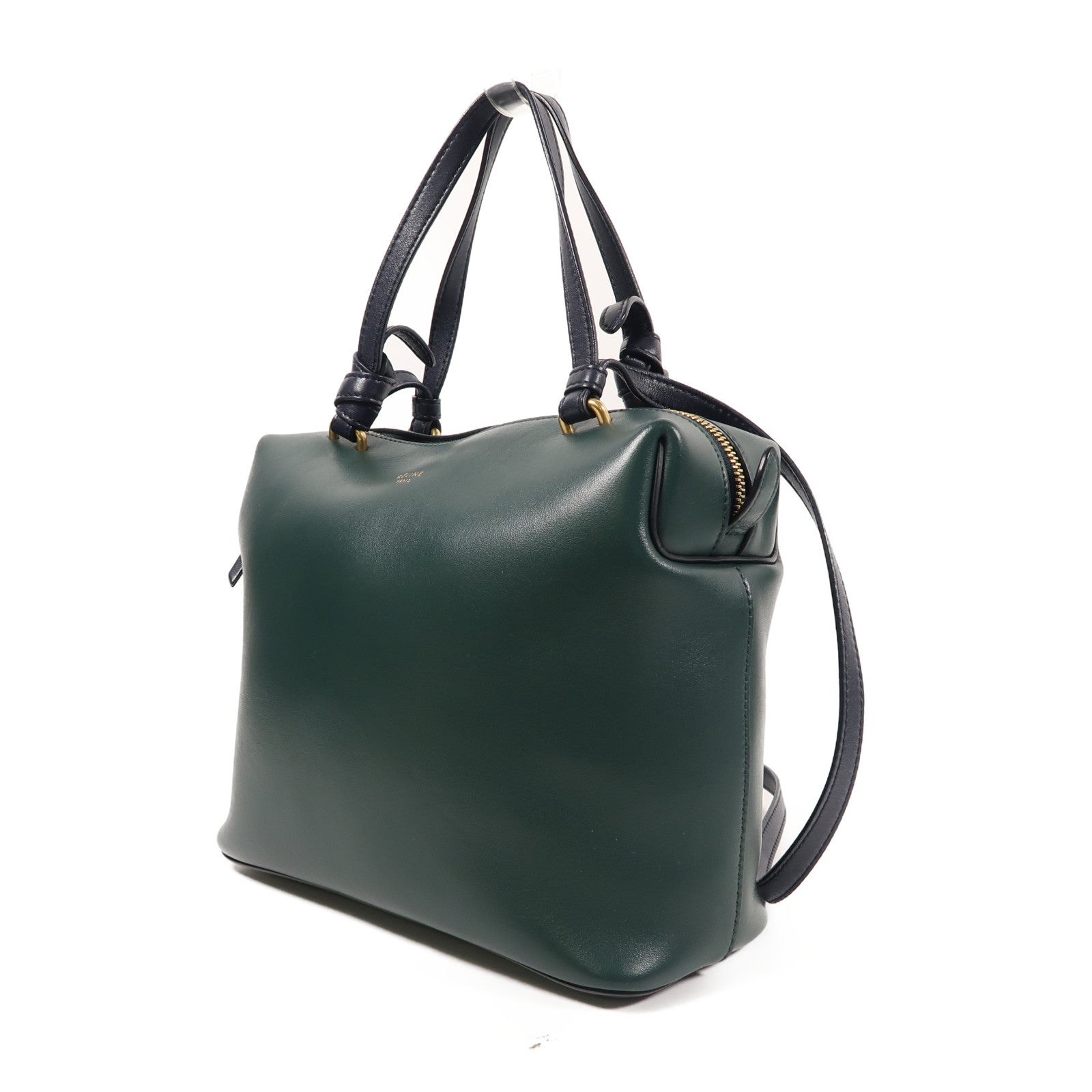 CELINE 牛皮皮革Soft Cube Bag金扣手挽肩背兩用袋綠色/黑色