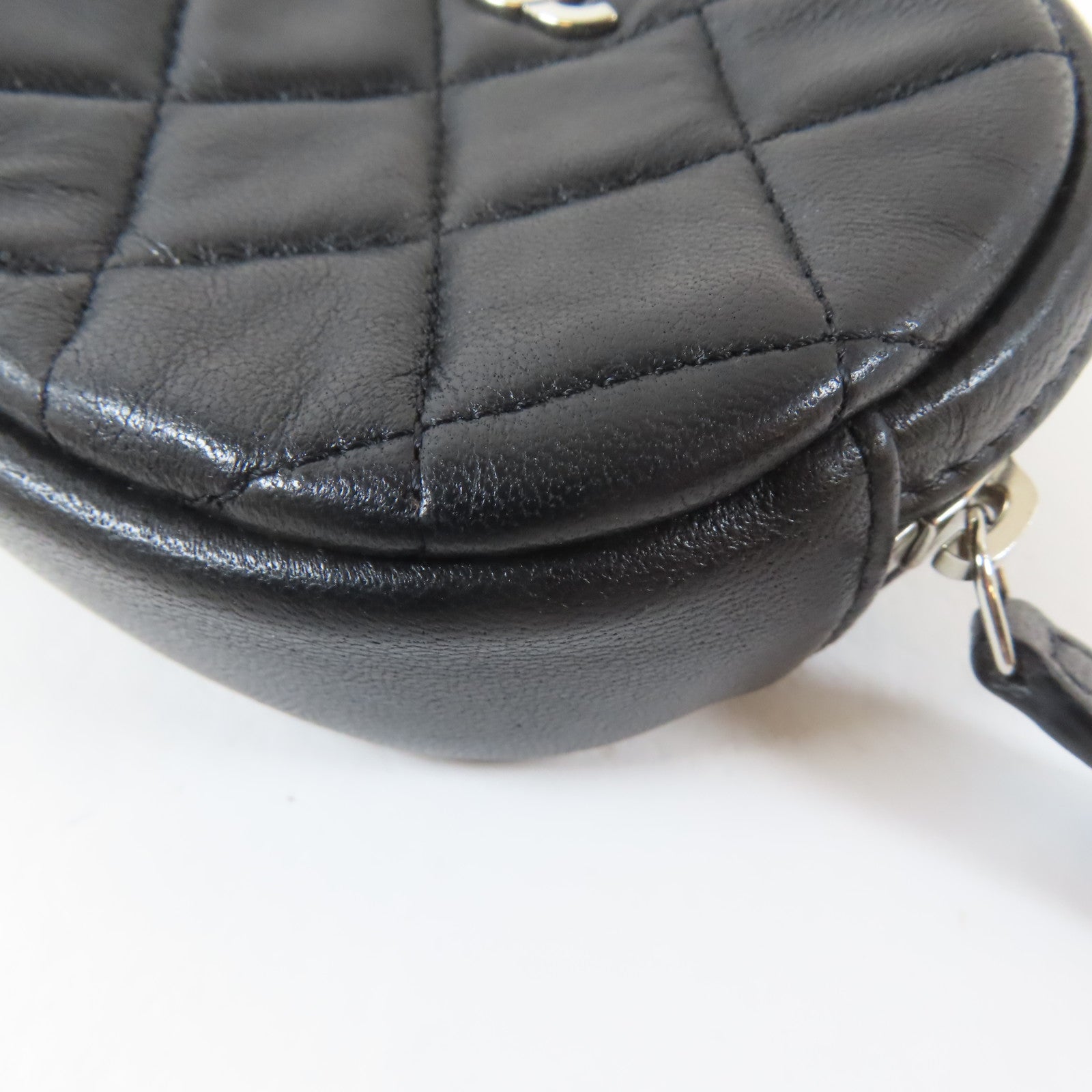 CHANEL 菱格羊皮皮革Coin Bag銀扣零錢包黑色