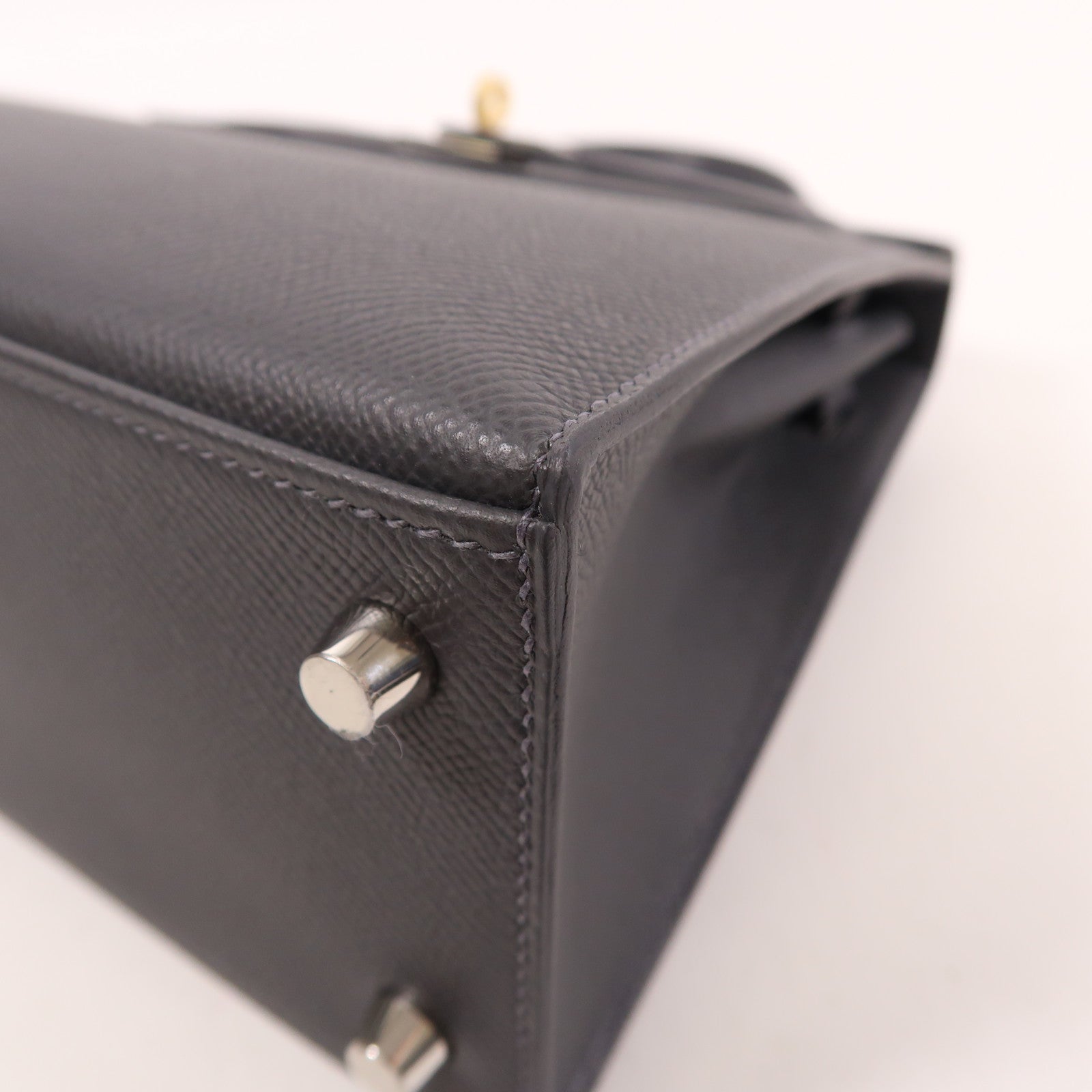 HERMES Epsom皮革Kelly 25銀扣手挽肩背兩用袋Ardoise