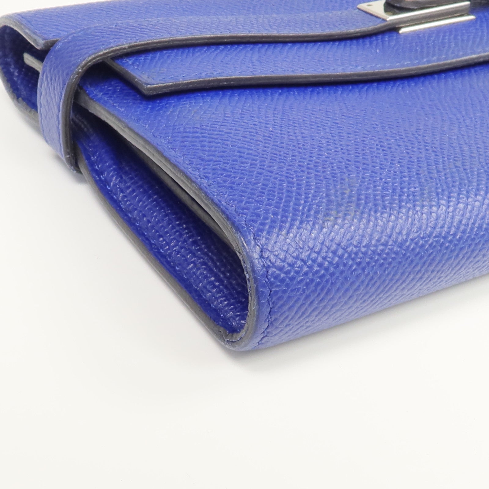 HERMES Epsom皮革Kelly Long Wallet銀扣長錢包Bleu Electrique