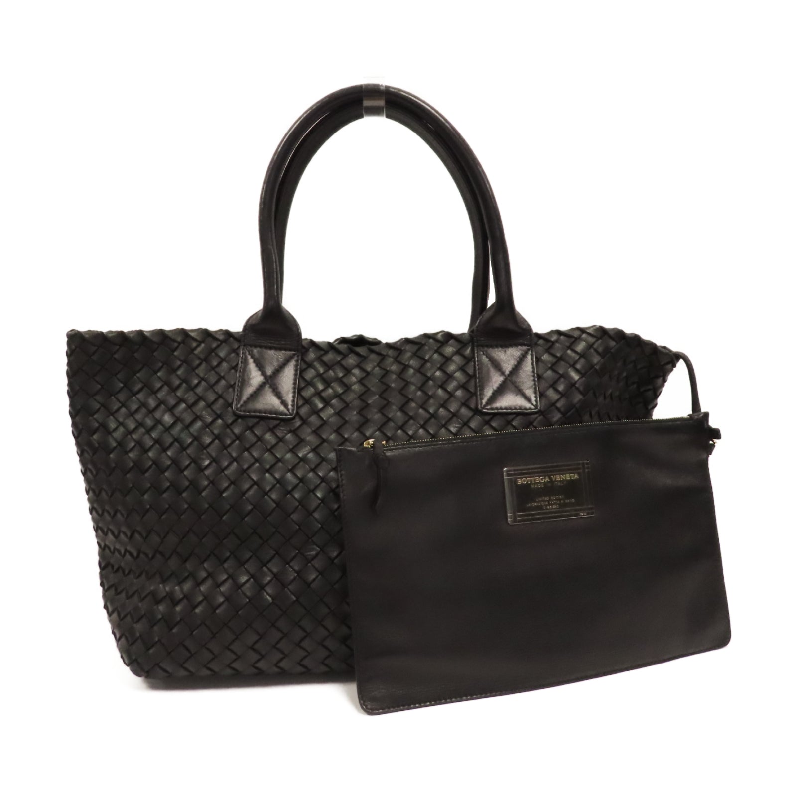 BOTTEGA VENETA 織紋皮革Hand Bag金扣手挽袋黑色