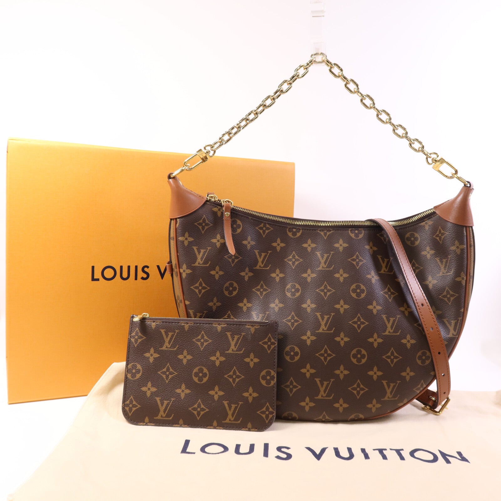 LOUIS VUITTON Monogram/Monogram Reverse Loop Hobo金扣手挽肩背兩用袋