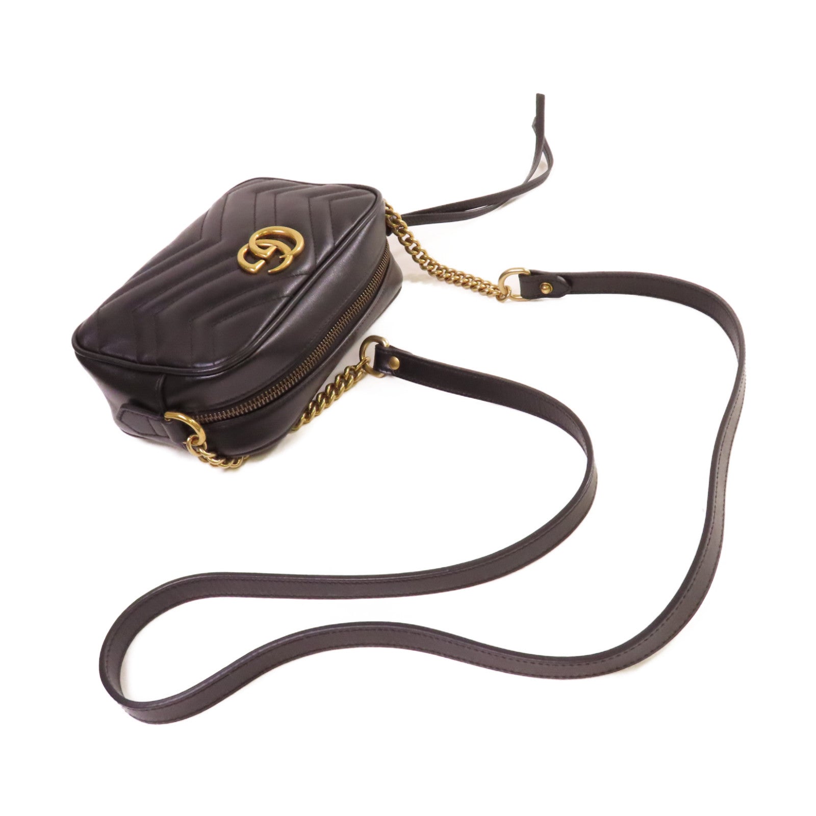 GUCCI 【激減優惠】牛皮皮革GG Marmont Shoulder Bag金扣肩背袋黑色