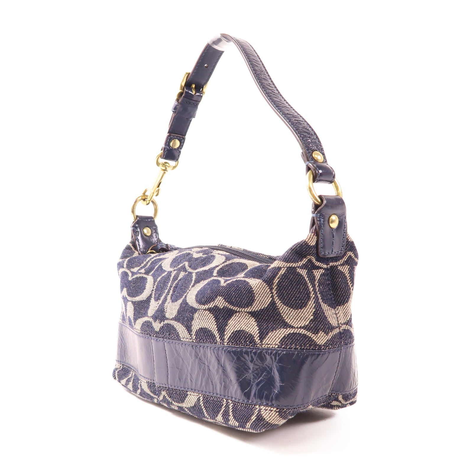 COACH GHW Hand Bag Canvas Blue