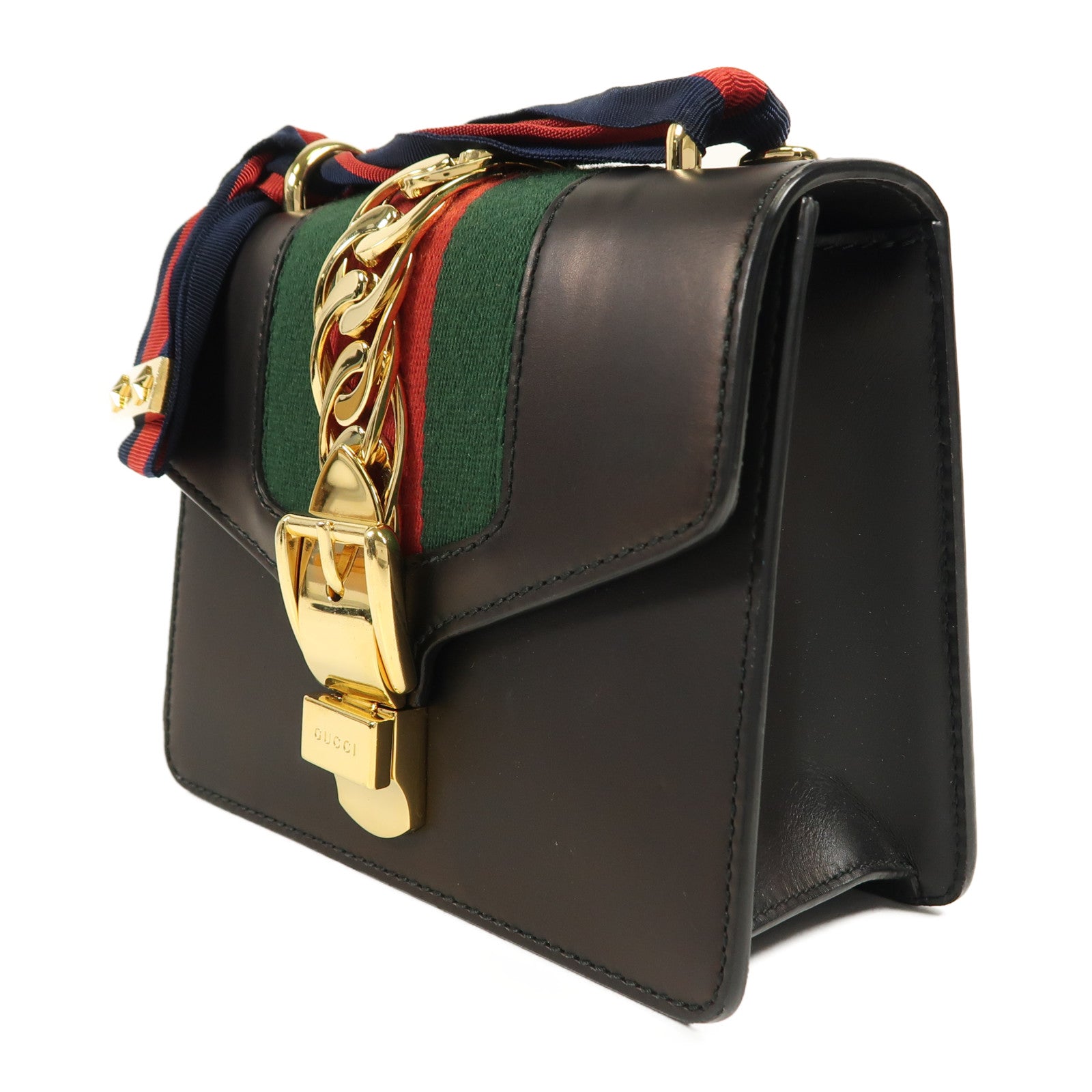 GUCCI 牛皮皮革Sylvie Mini Bag金扣鏈帶肩背袋