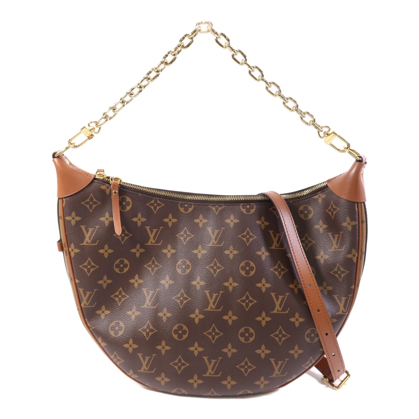 LOUIS VUITTON Monogram/Monogram Reverse Loop Hobo金扣手挽肩背兩用袋
