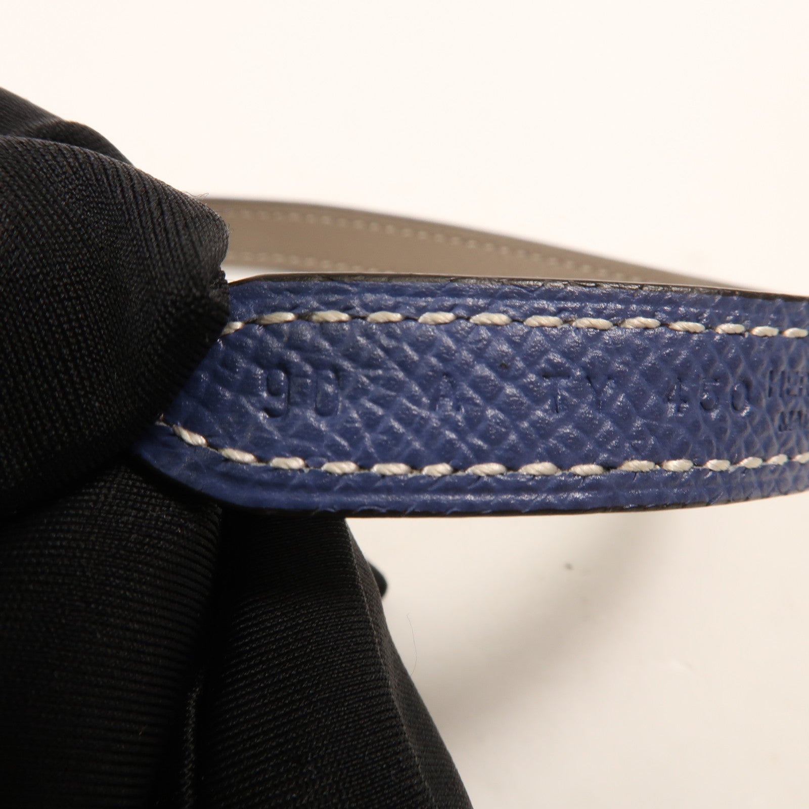 HERMES Espom/Evercolor皮革Gamma Belt 90cm銀扣皮帶Blue/Etoupe