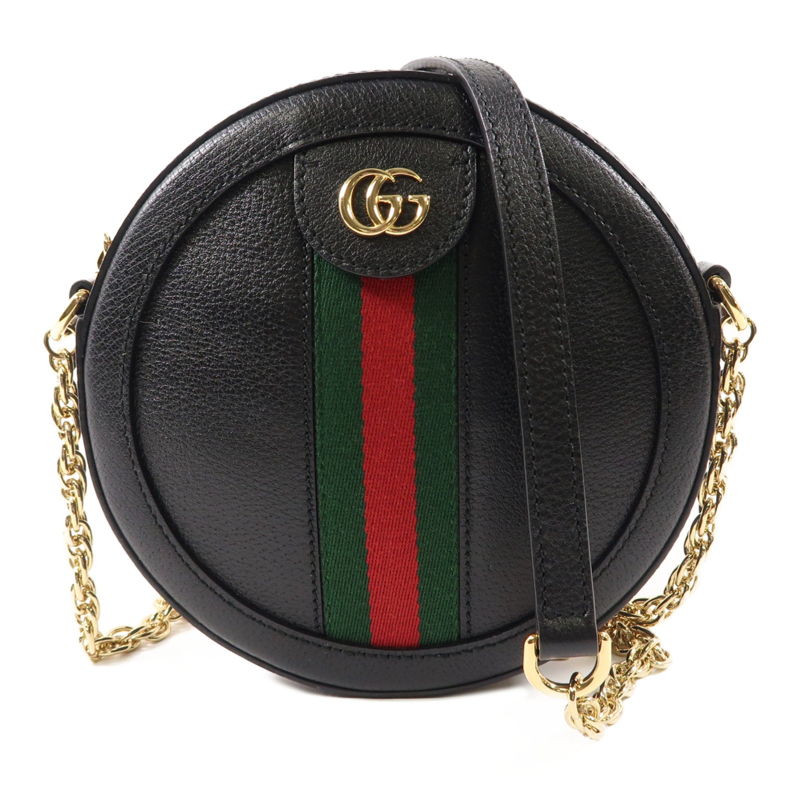 GUCCI 牛皮皮革Ophidia GG Mini Round Shoulder金扣鏈帶肩背袋黑色
