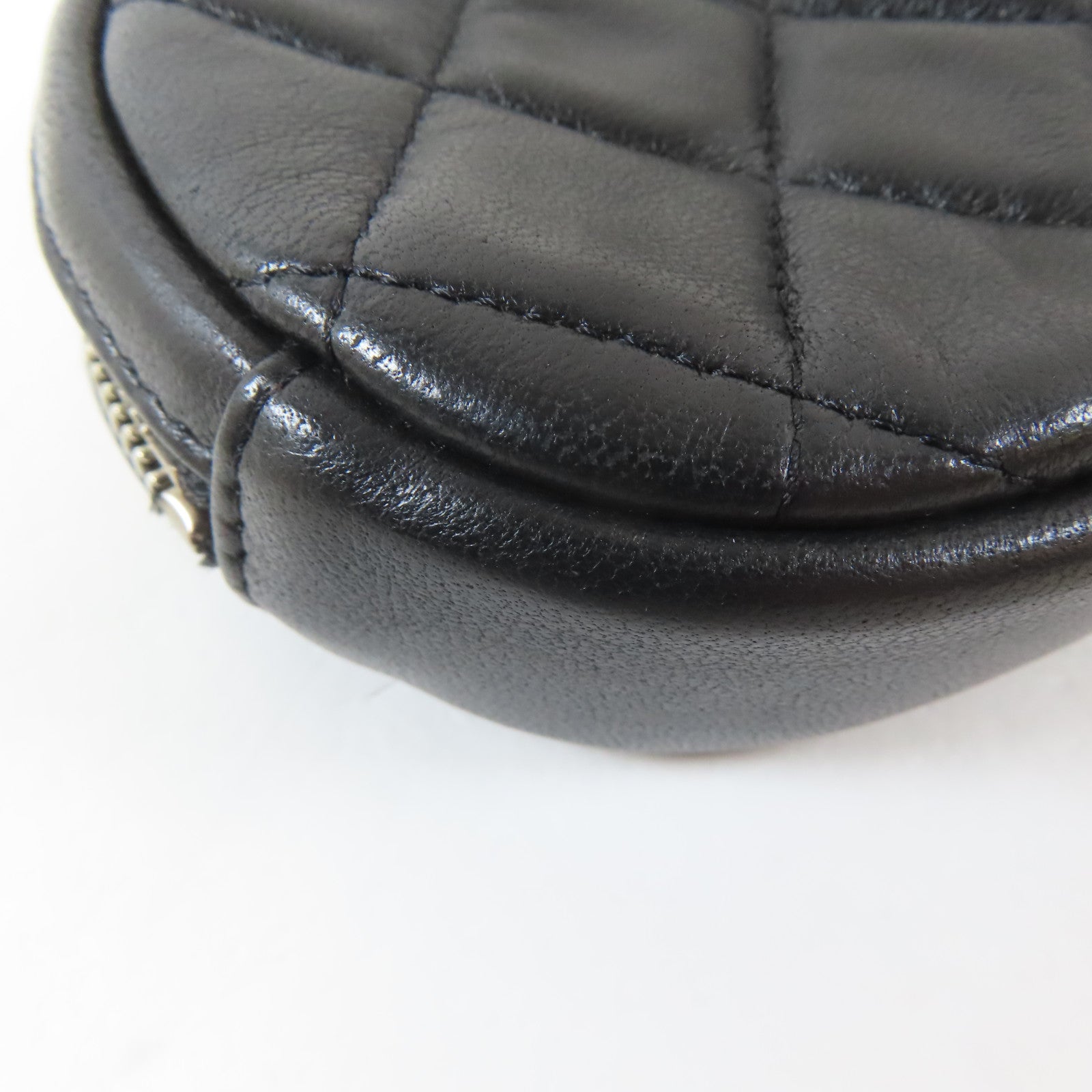 CHANEL 菱格羊皮皮革Coin Bag銀扣零錢包黑色