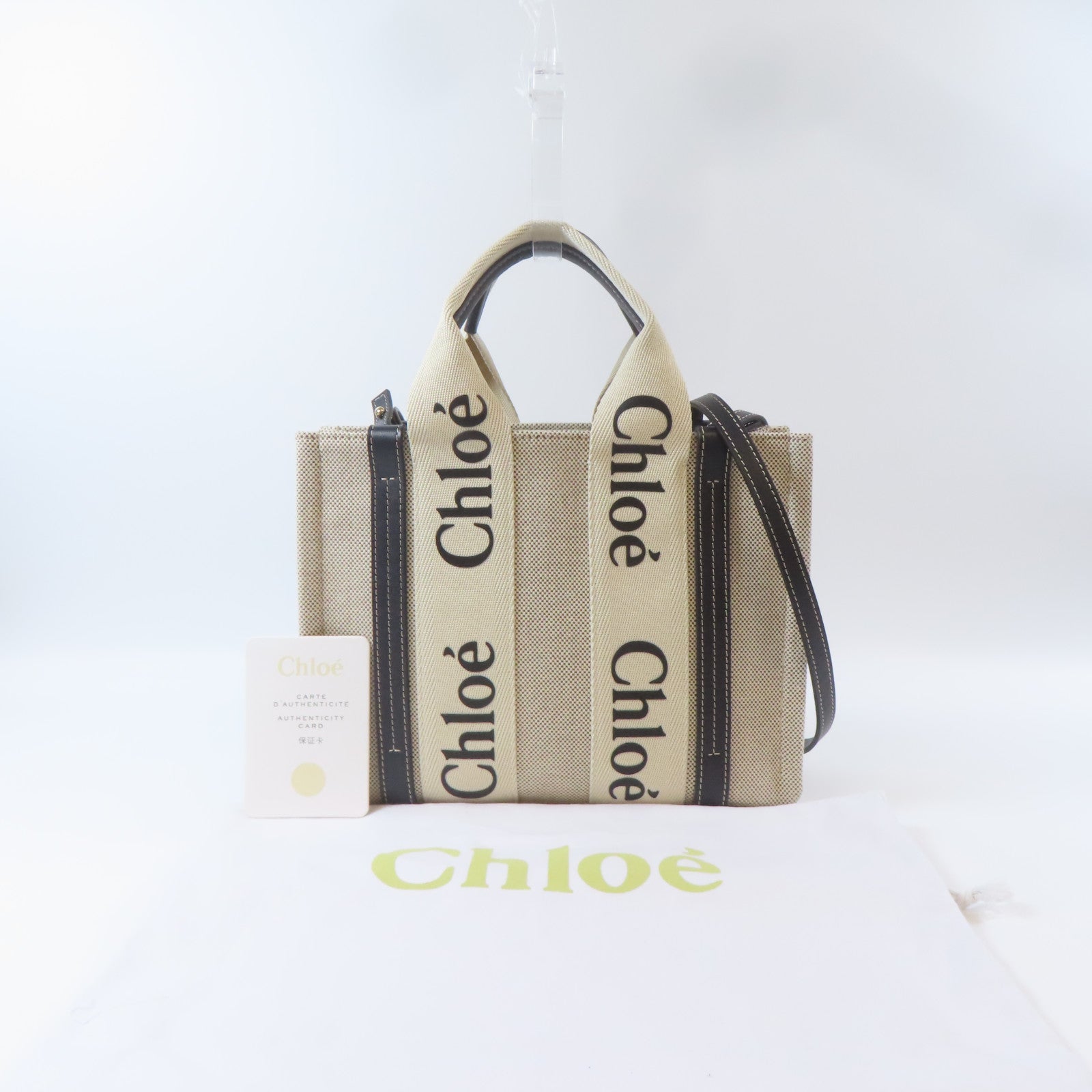 Chloe 帆布Small Woody金扣手挽肩背兩用袋米色/藍色