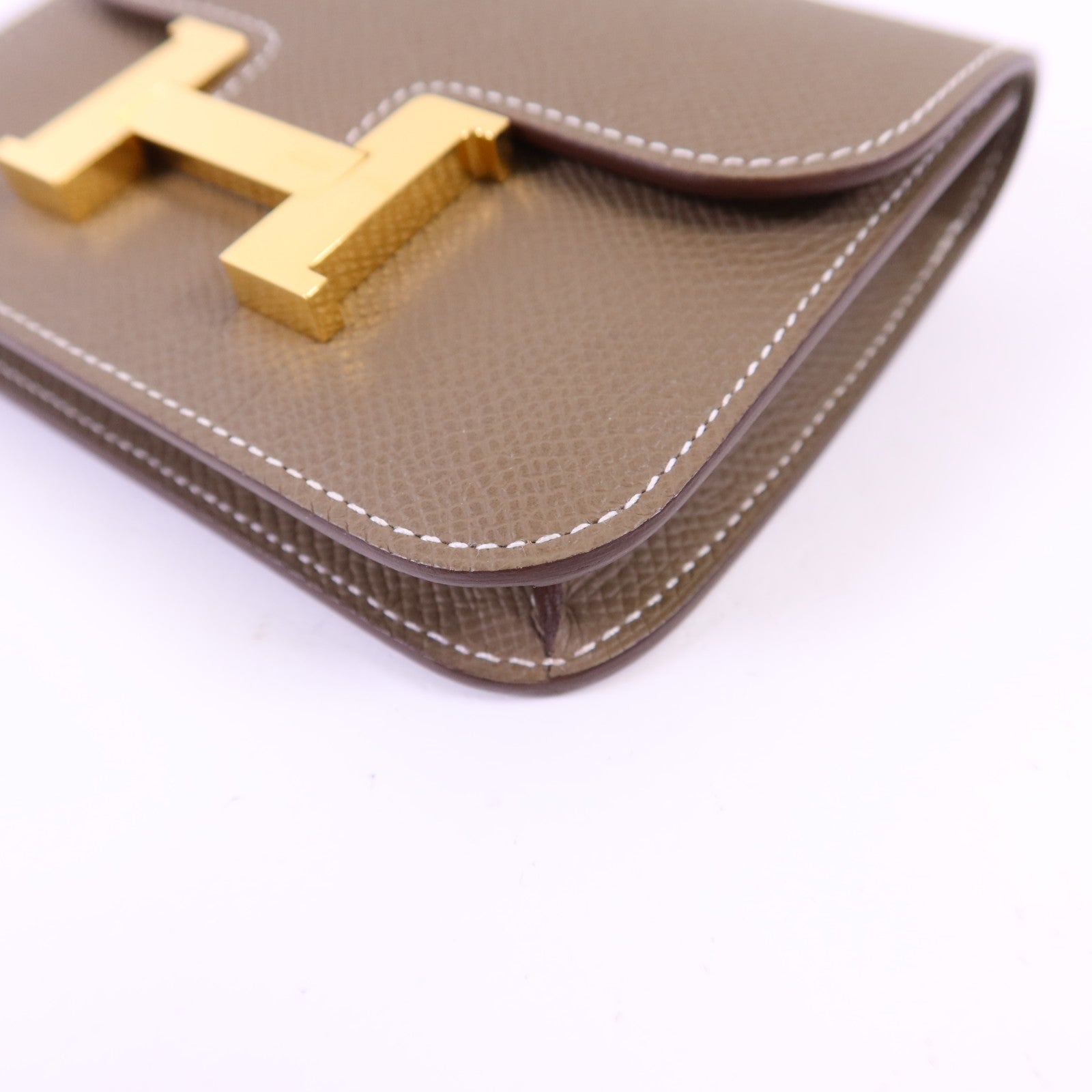 HERMES Epsom皮革Constance Slim金扣錢包Etoupe
