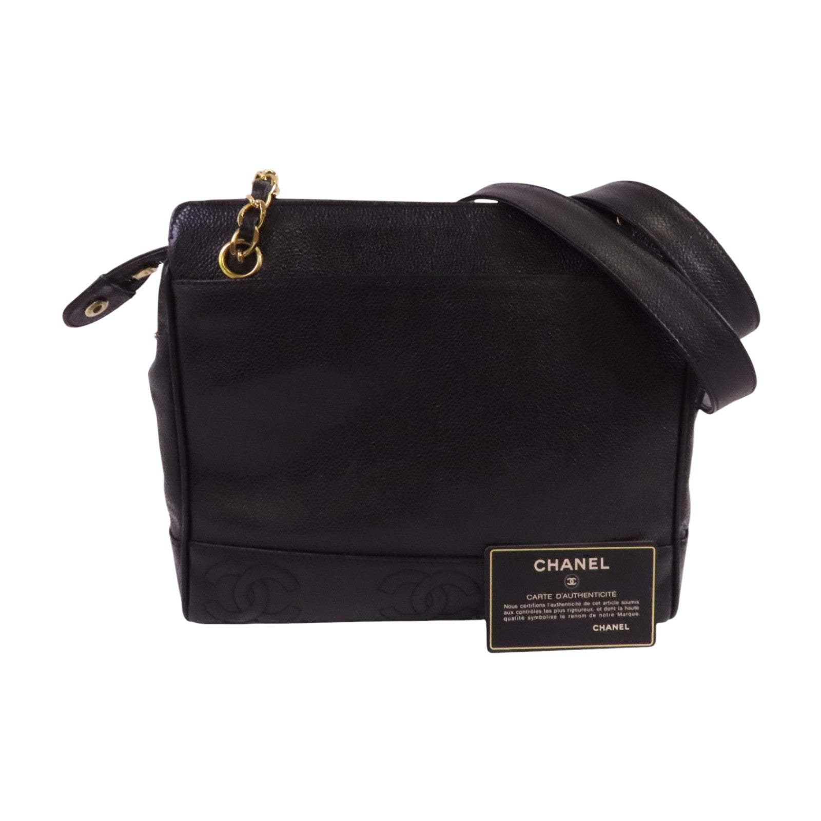 CHANEL 牛皮皮革Vintage Tote Bag金扣鏈帶肩背袋