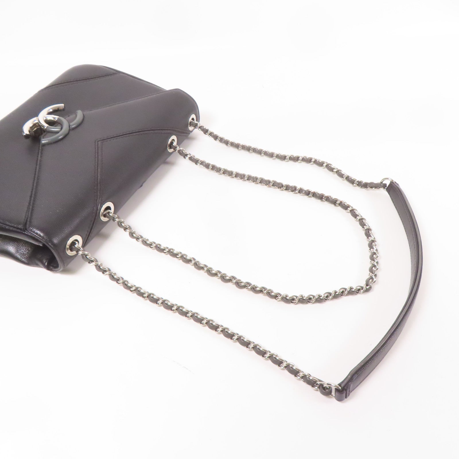 CHANEL 牛皮皮革Shoulder Bag銀扣鏈帶肩背袋