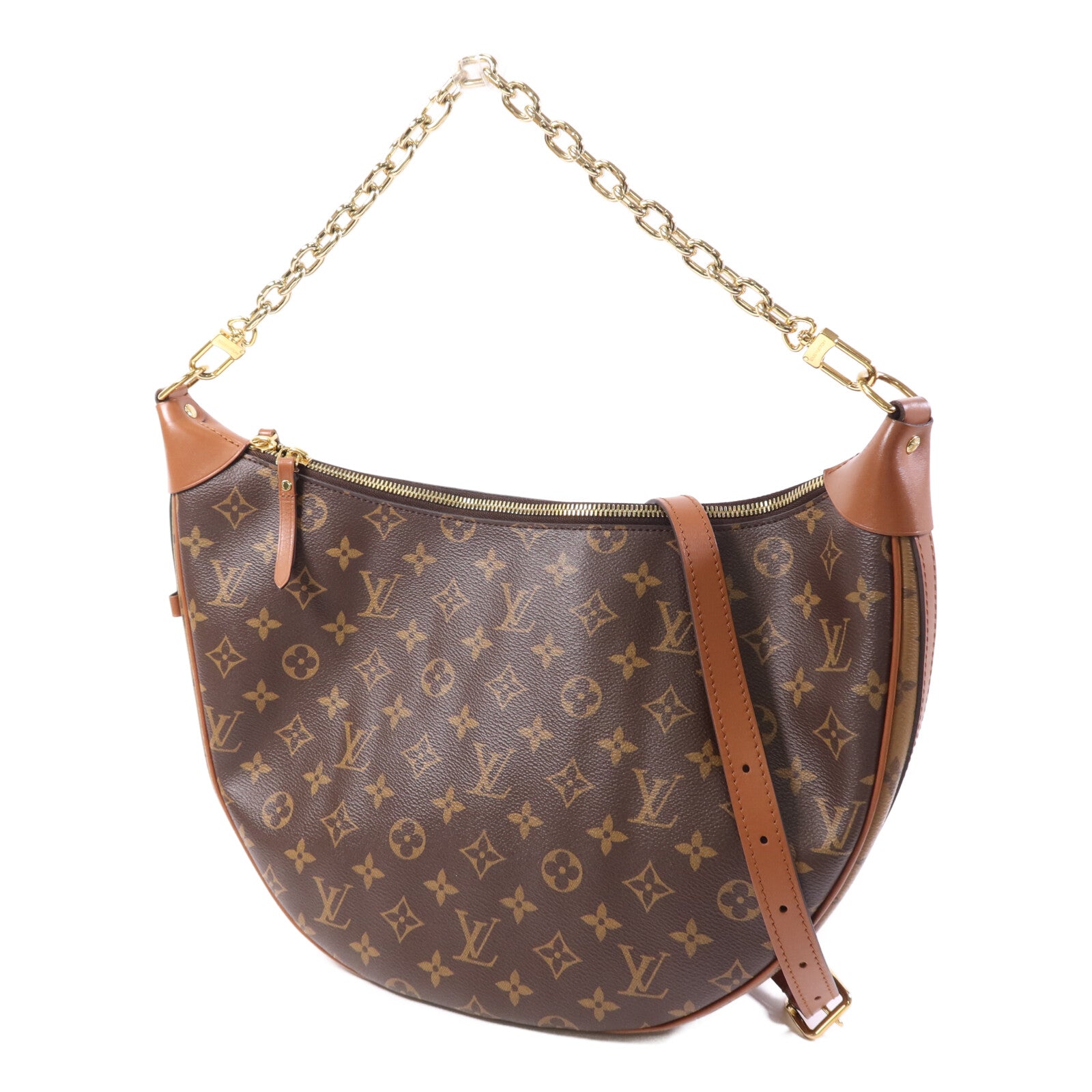 LOUIS VUITTON Monogram/Monogram Reverse Loop Hobo金扣手挽肩背兩用袋