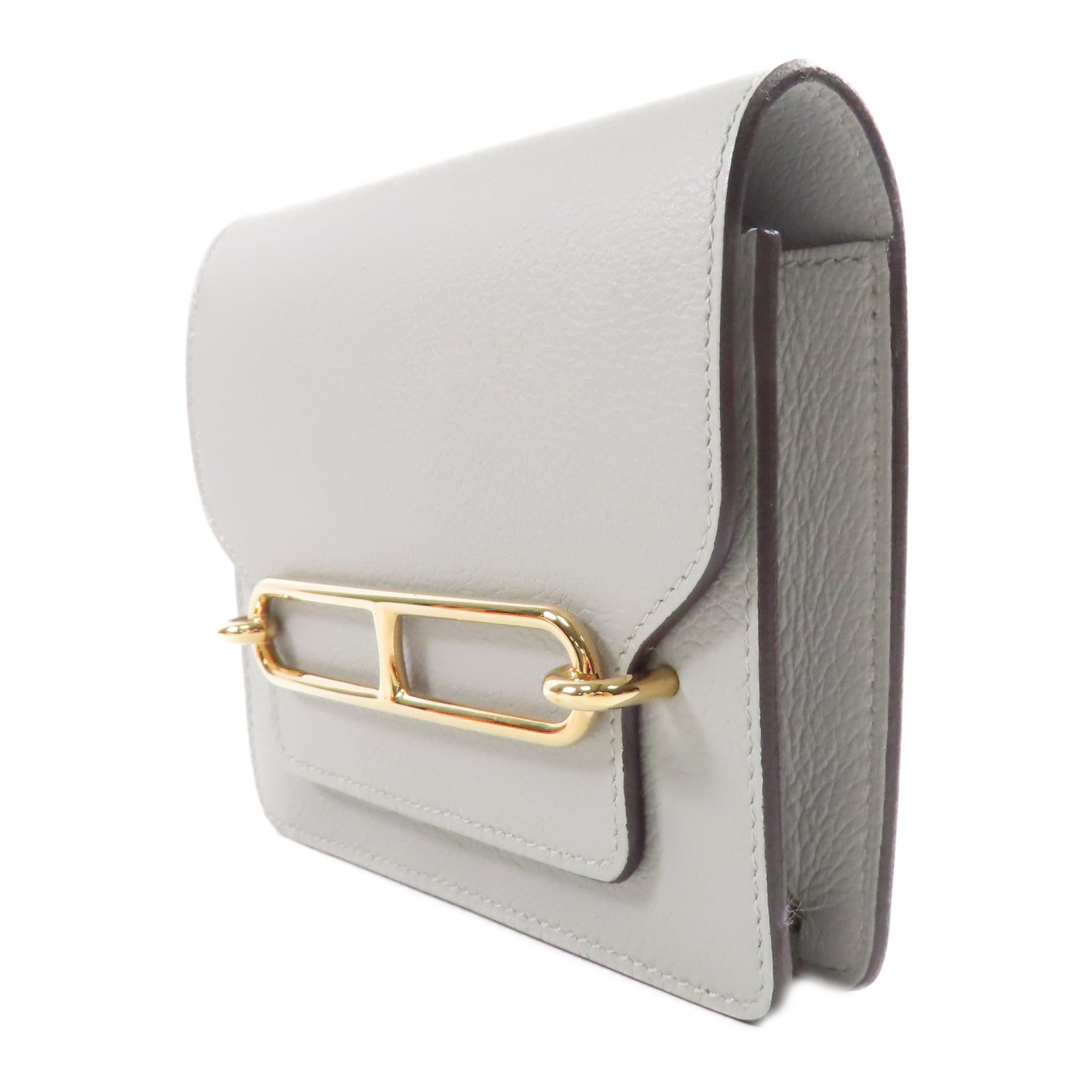 HERMES 【激減優惠】Evercolor皮革Roulis Slim金扣錢包Bleu Glacier/灰藍色