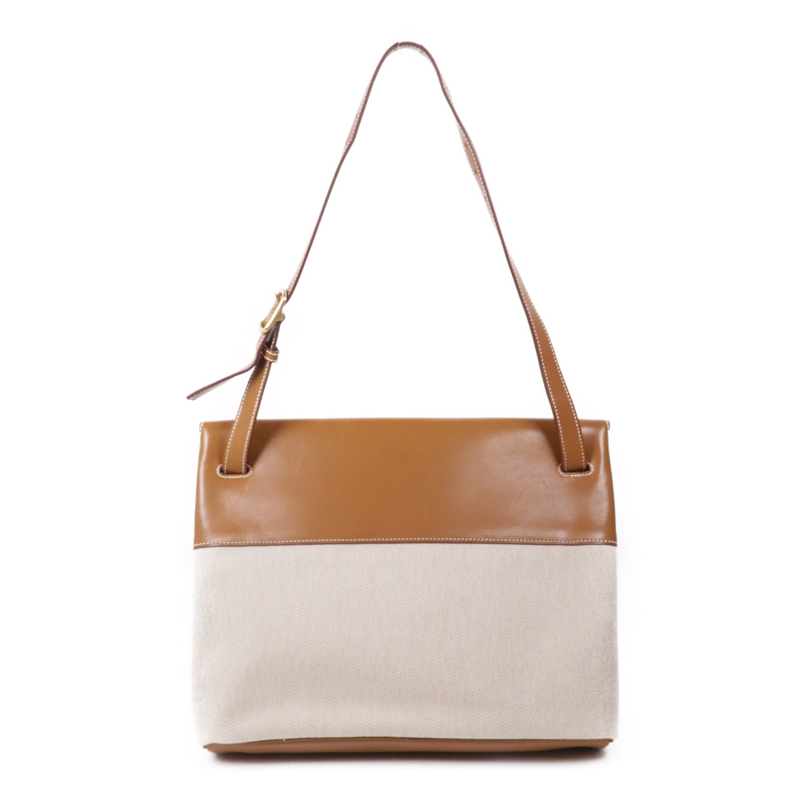 HERMES 帆布/皮革Sac Sillage金扣肩背袋Beige/Gold