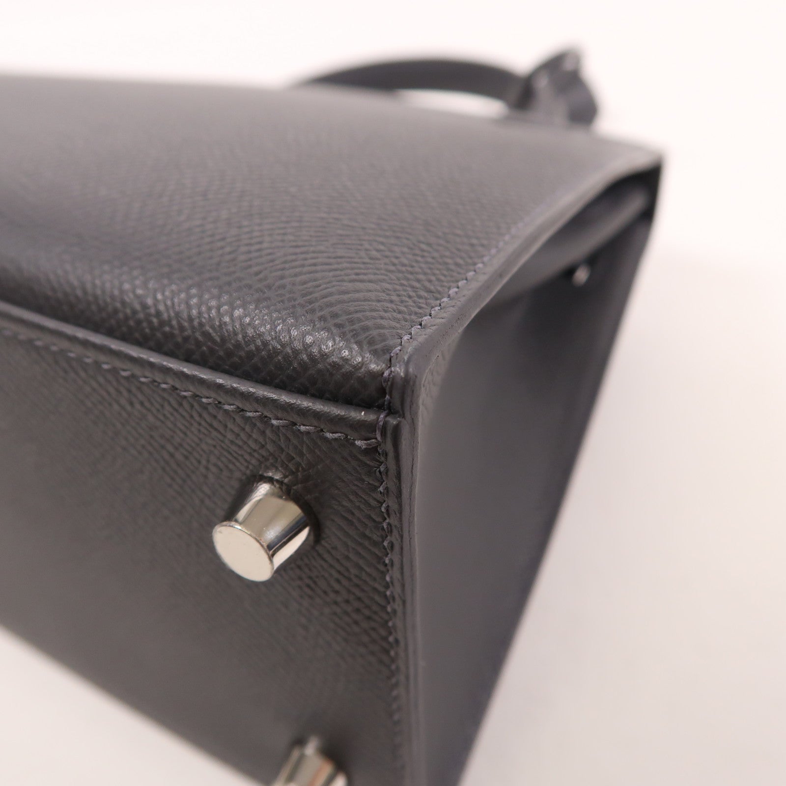 HERMES Epsom皮革Kelly 25銀扣手挽肩背兩用袋Ardoise