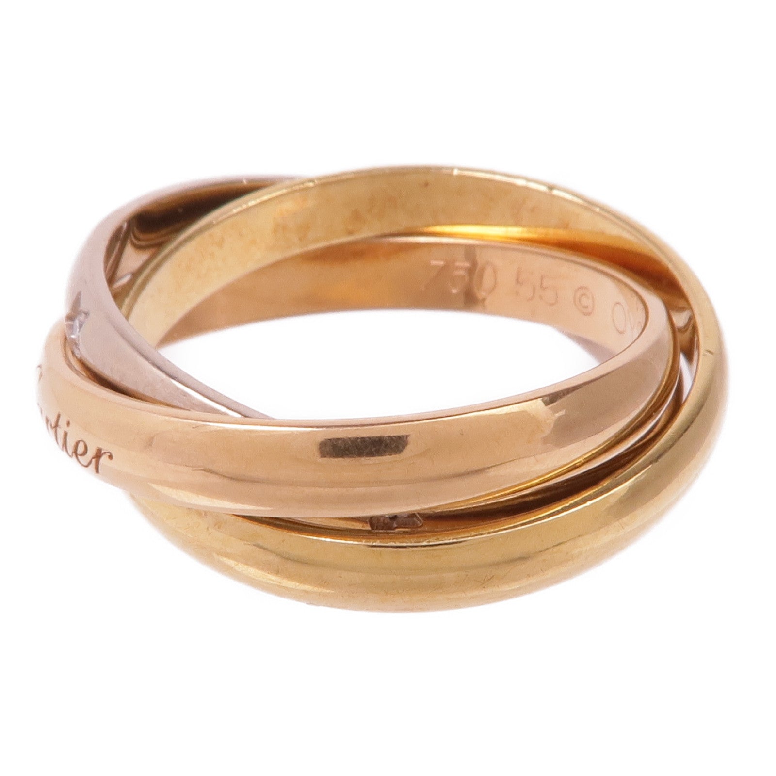 CARTIER 18K黃金/白金/玫瑰金Trinity Ring鑽石戒指Cartier#55/US#7.25