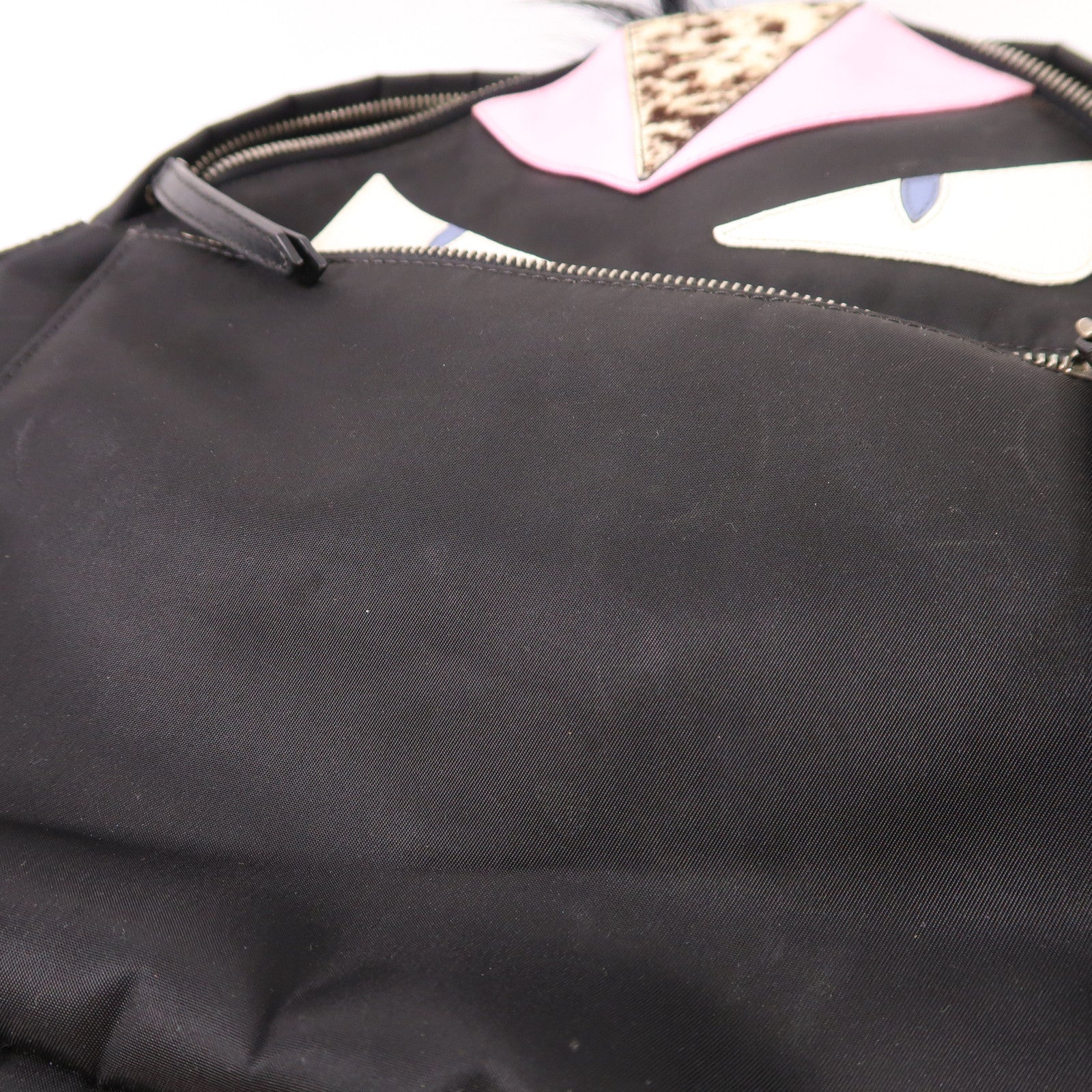 FENDI 尼龍/Fur Moster Backpack銀扣背包