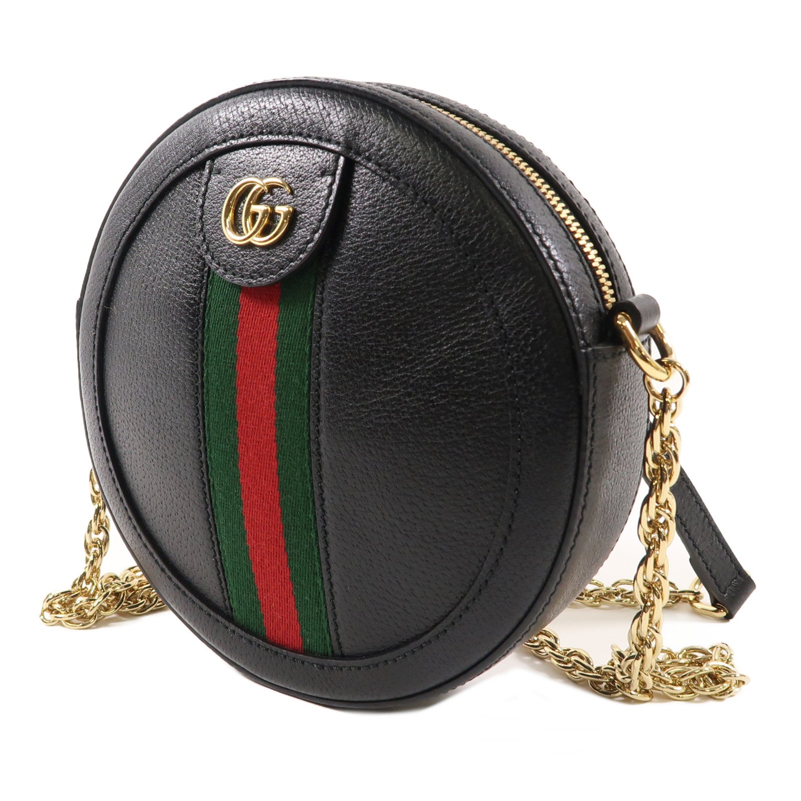 GUCCI 牛皮皮革Ophidia GG Mini Round Shoulder金扣鏈帶肩背袋黑色