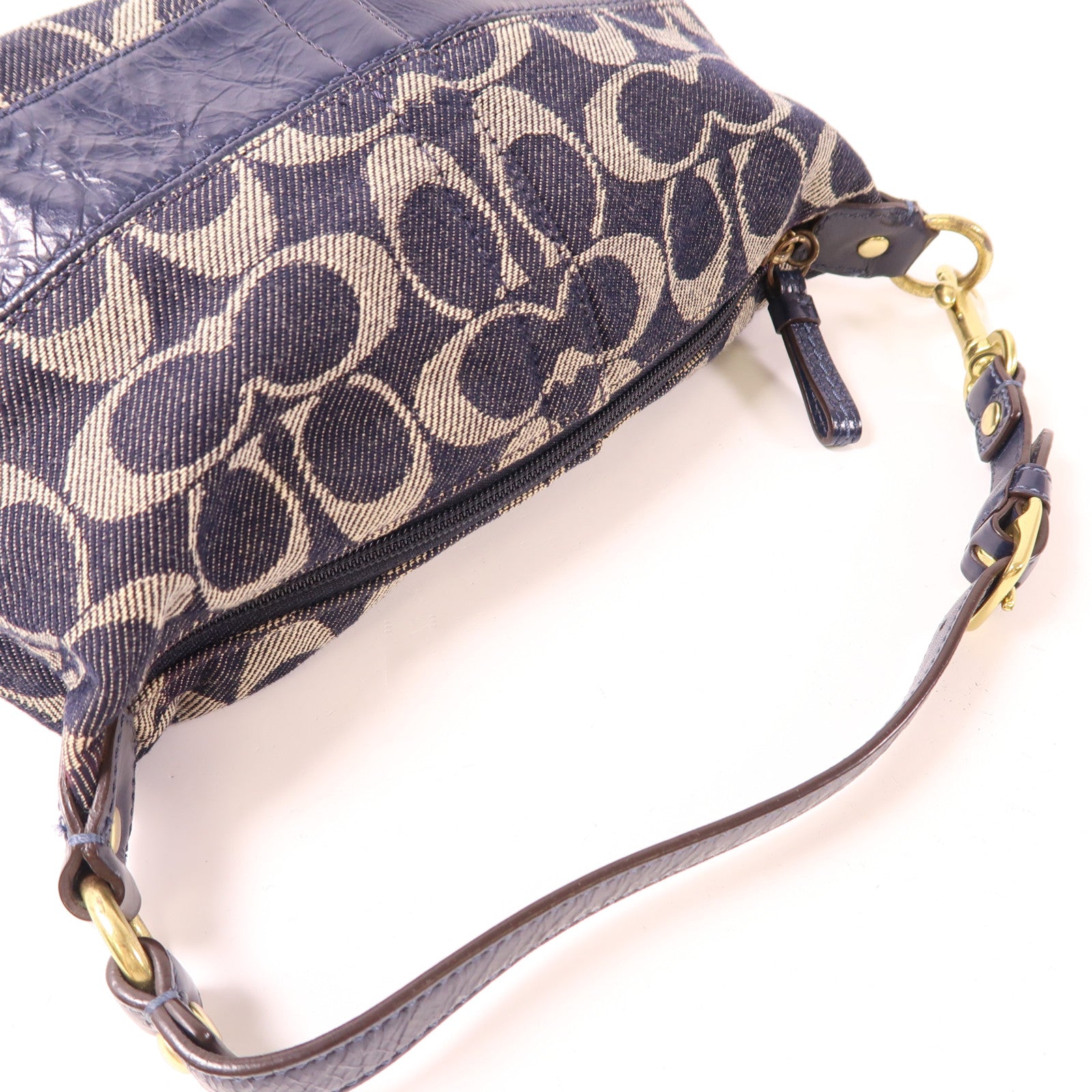 COACH GHW Hand Bag Canvas Blue