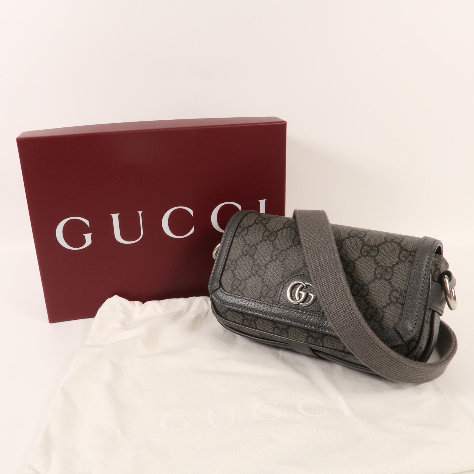 GUCCI 塗層帆布Ophidia Mini Bag銀扣肩背袋