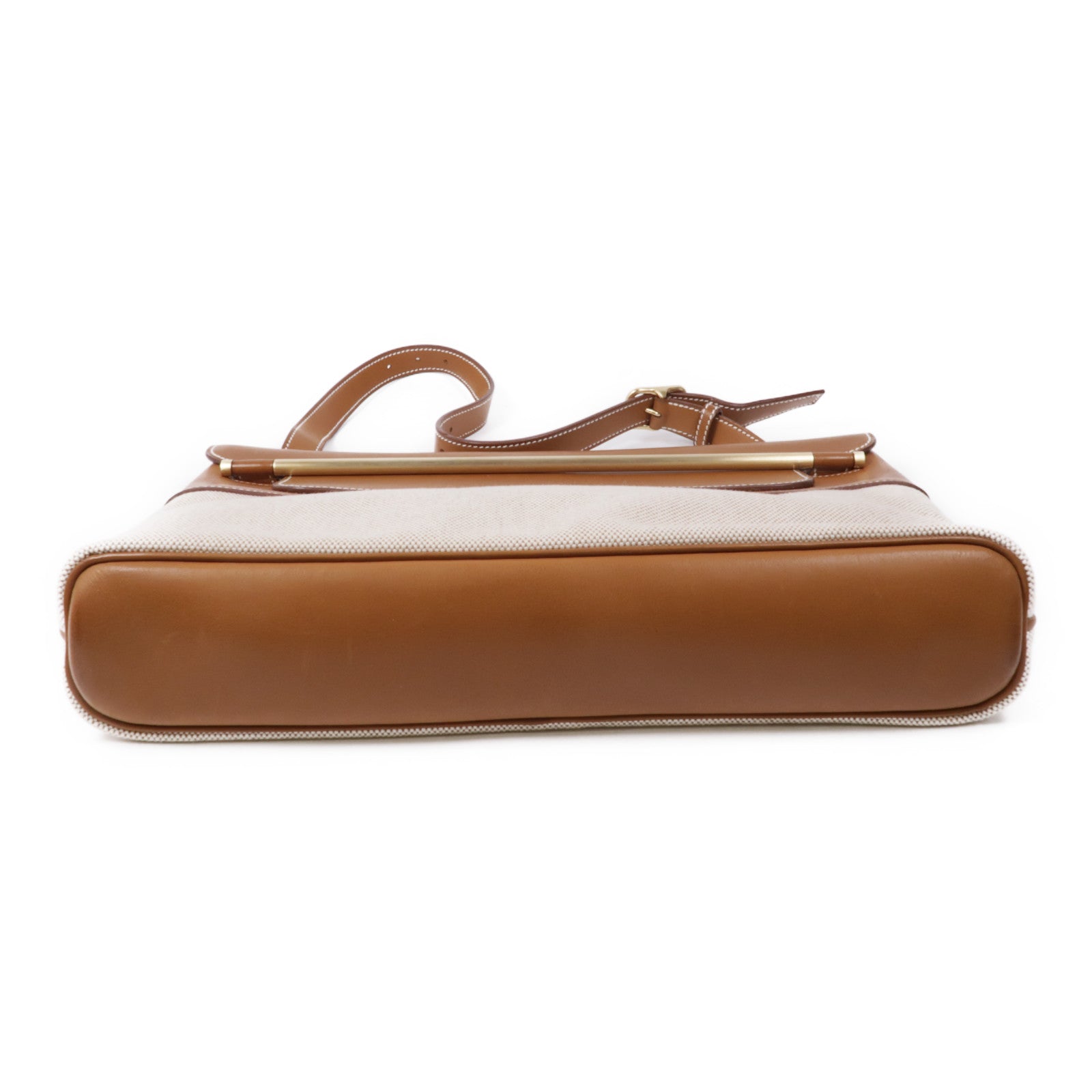 HERMES 帆布/皮革Sac Sillage金扣肩背袋Beige/Gold