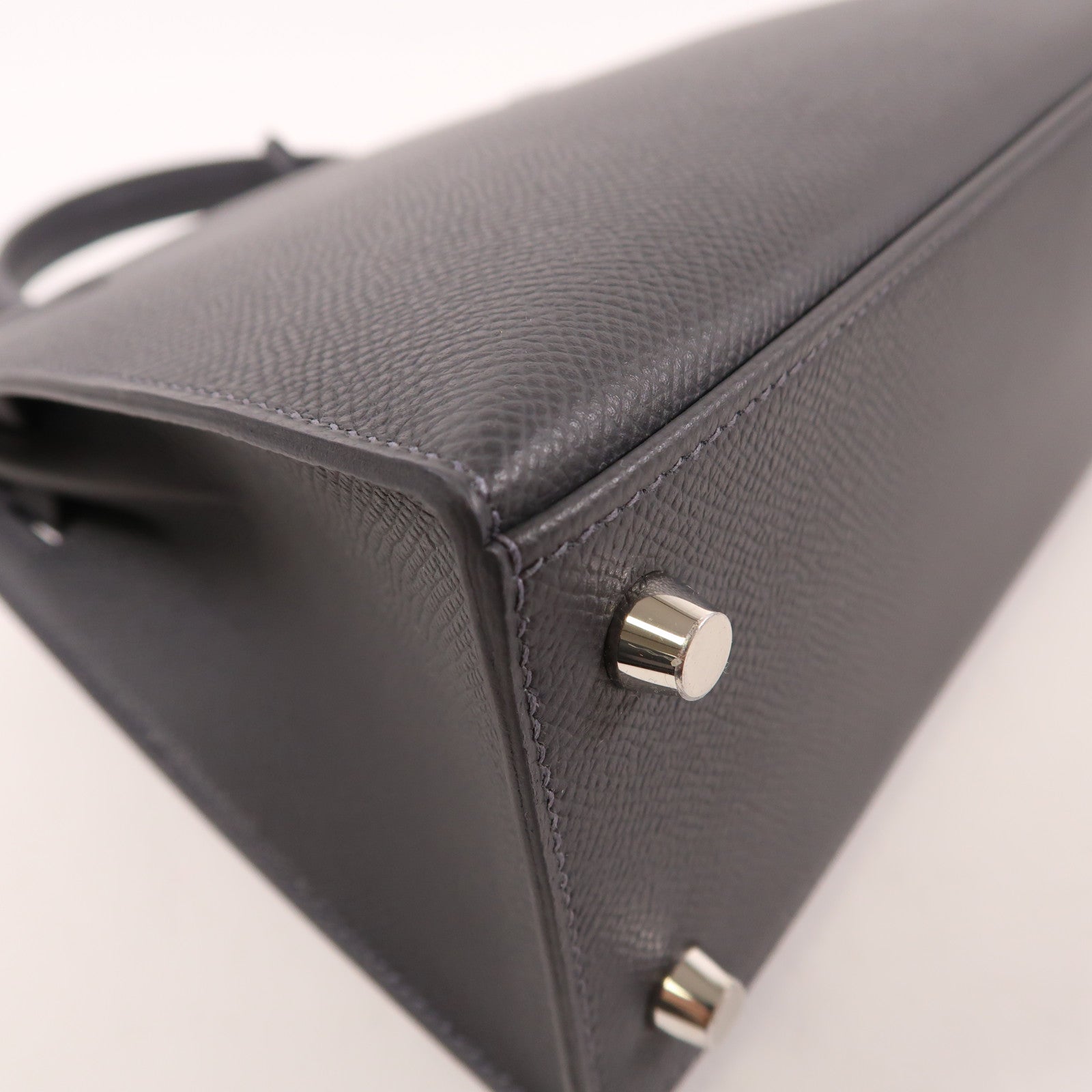 HERMES Epsom皮革Kelly 25銀扣手挽肩背兩用袋Ardoise