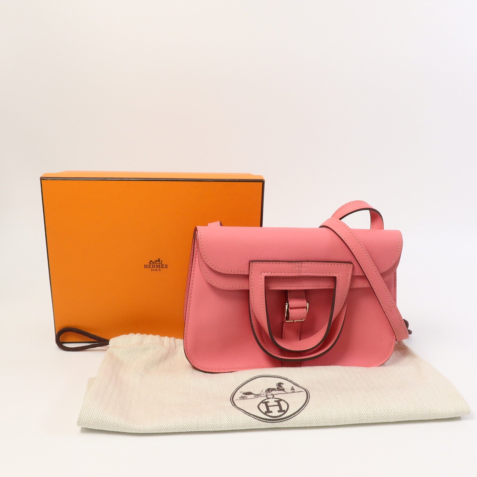 HERMES Swift皮革Mini Halzan手挽肩背兩用袋Rose Azalee