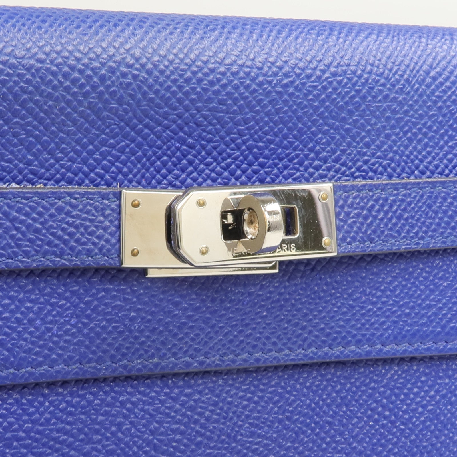 HERMES Epsom皮革Kelly Long Wallet銀扣長錢包Bleu Electrique