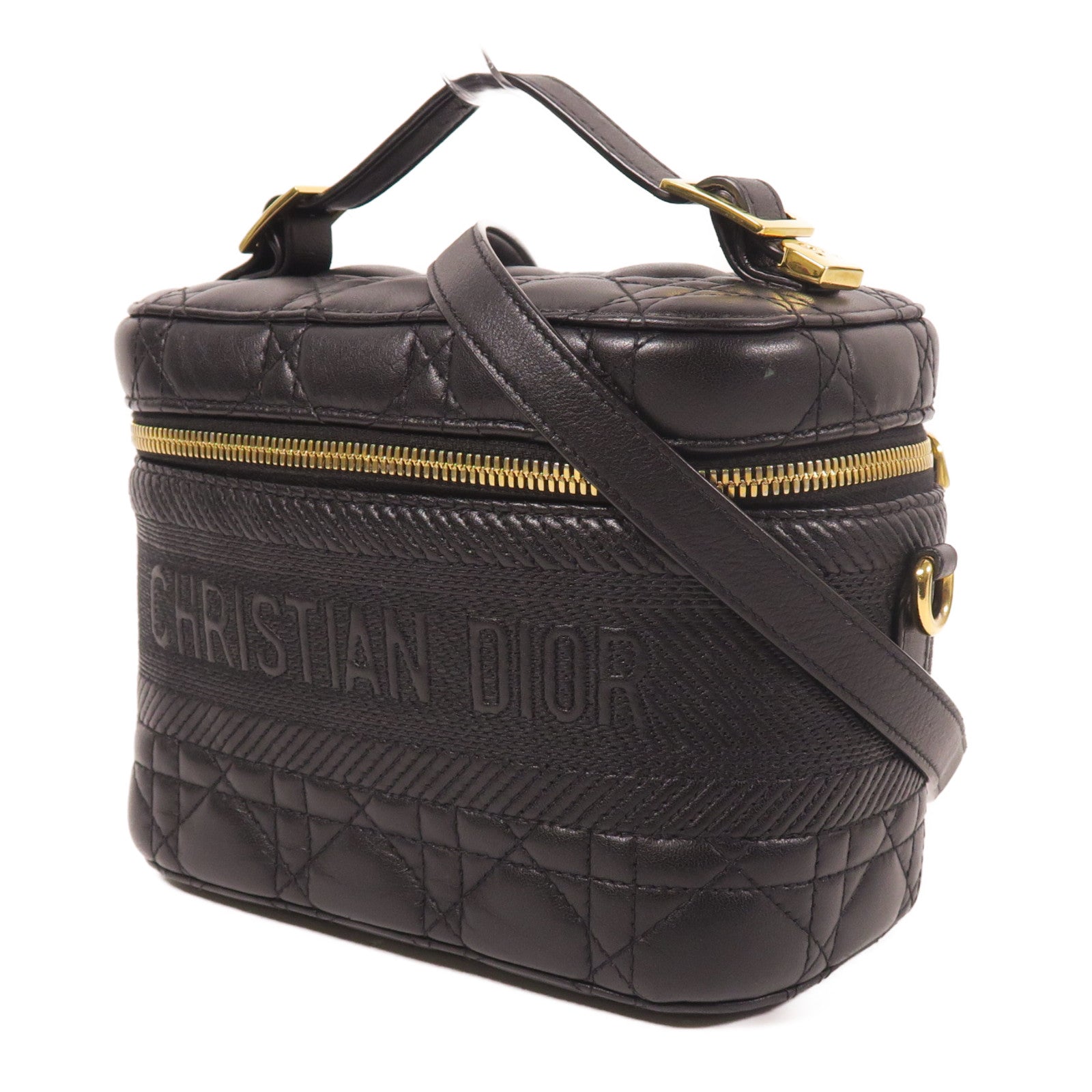 Dior CD GHW Travel Vanity Case 2 Way Bag Calfskin Leather Black