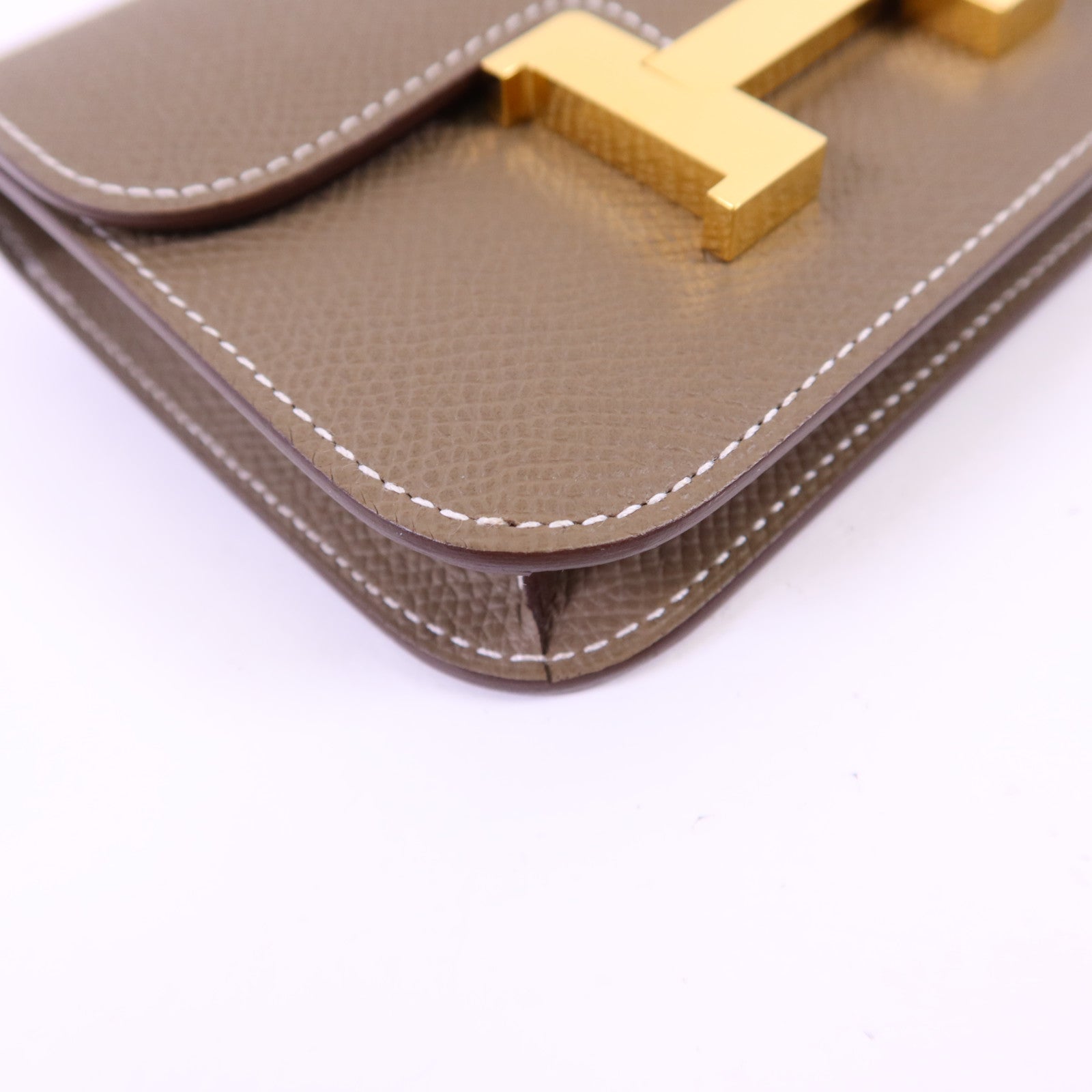 HERMES Epsom皮革Constance Slim金扣錢包Etoupe
