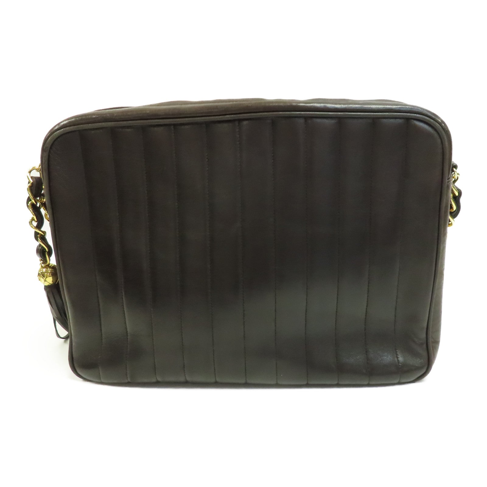 CHANEL 牛皮皮革Vintage Chain Shoulder金扣鏈帶肩背袋啡色
