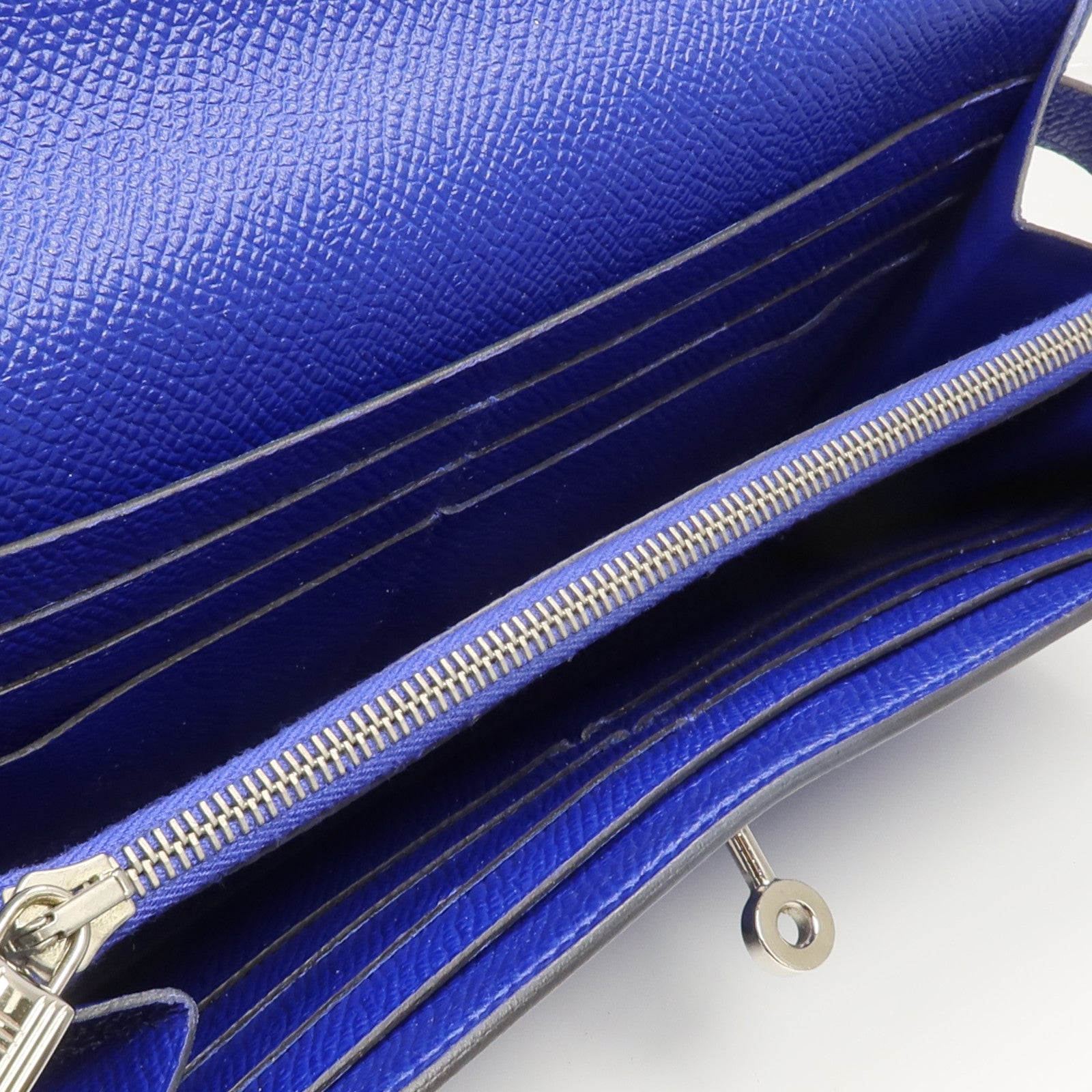 HERMES Epsom皮革Kelly Long Wallet銀扣長錢包Bleu Electrique