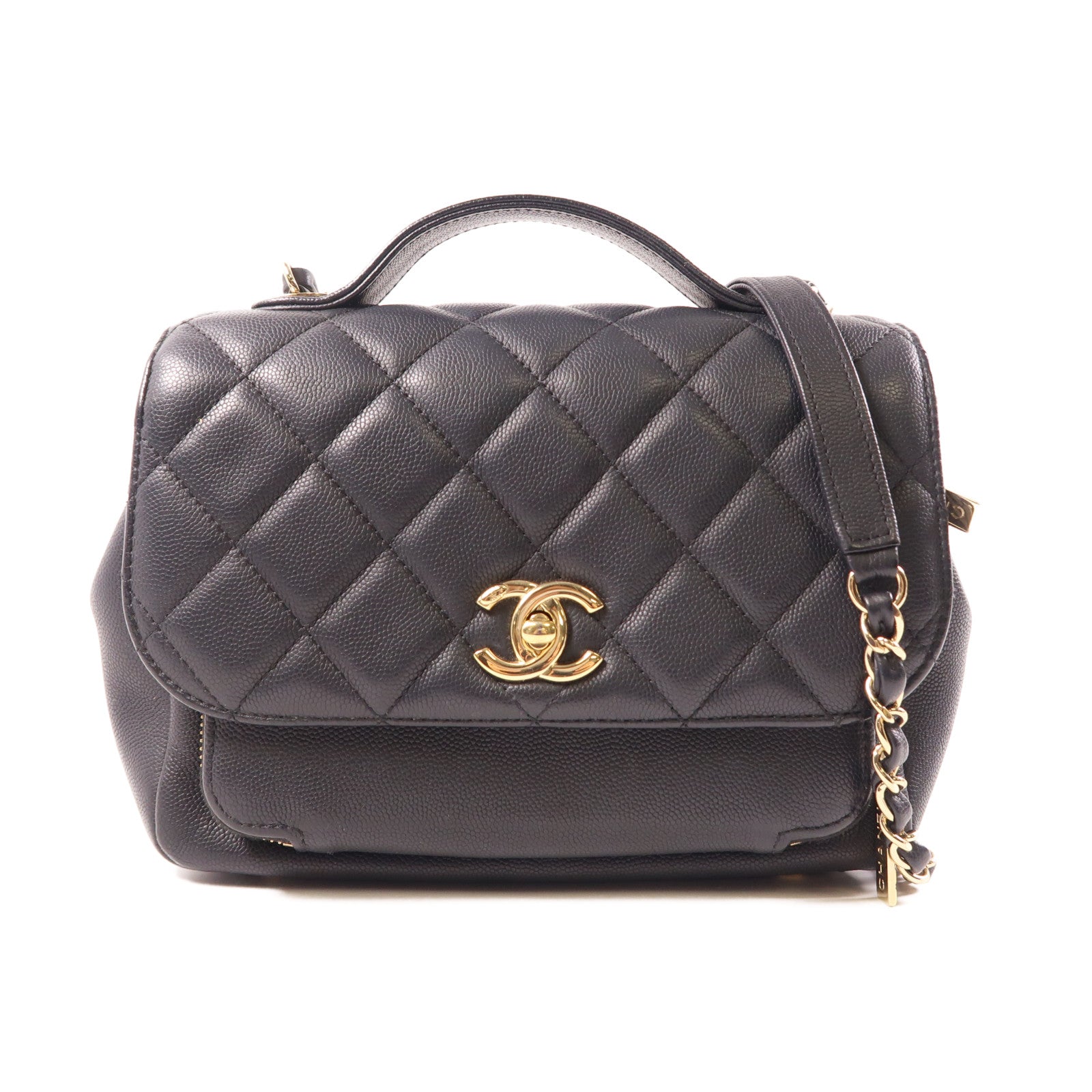 CHANEL 牛皮皮革2way Shoulder Bag金扣鏈帶手挽肩背兩用袋黑色