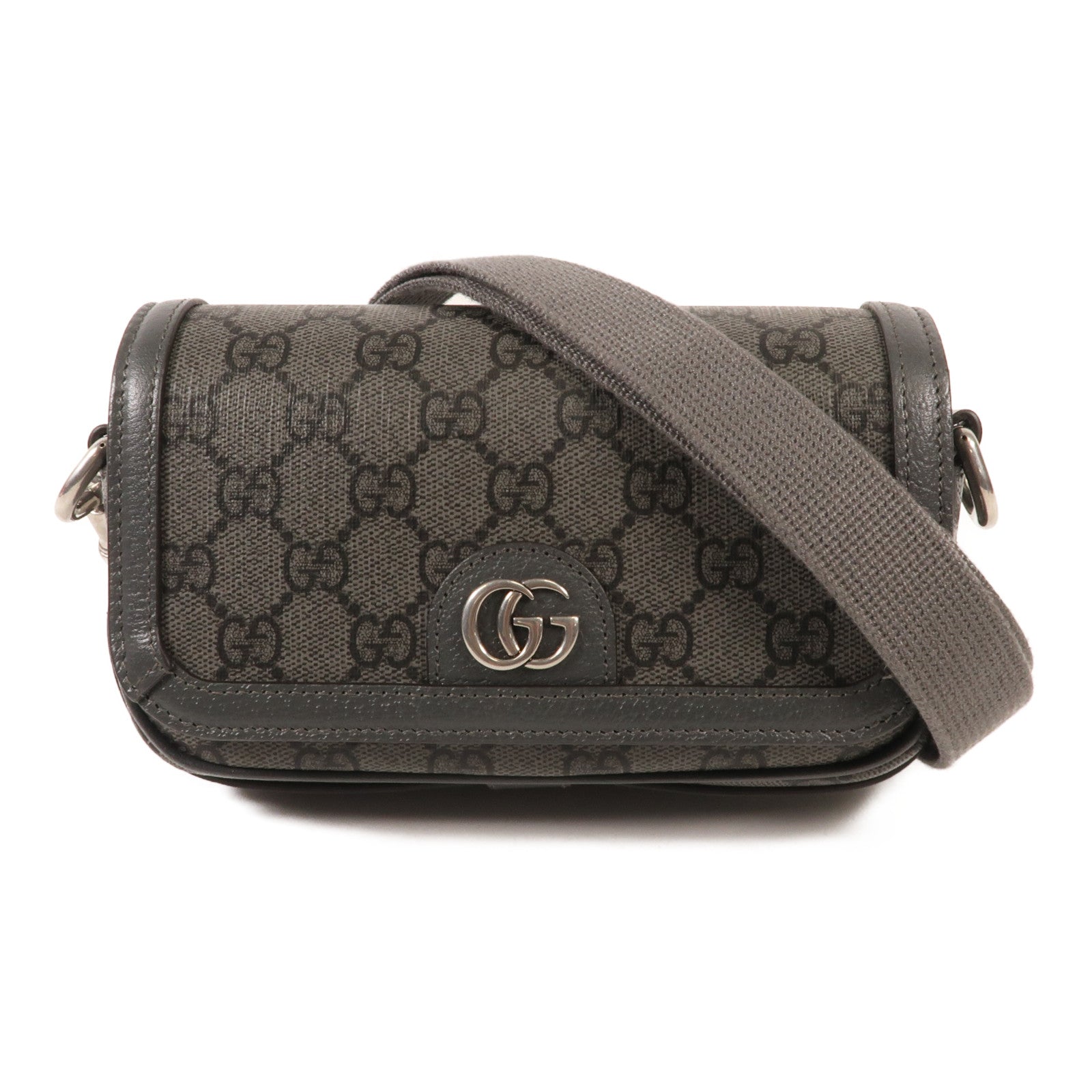 GUCCI 塗層帆布Ophidia Mini Bag銀扣肩背袋