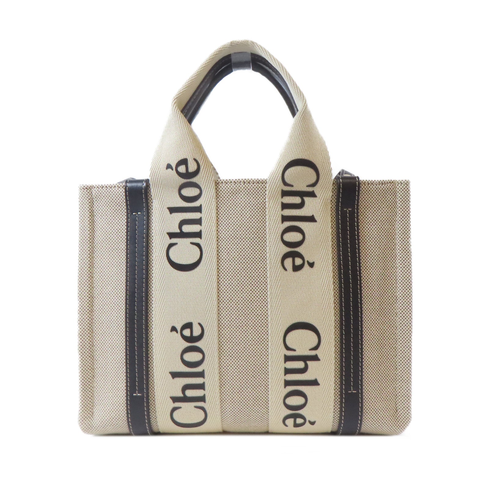 Chloe 帆布Small Woody金扣手挽肩背兩用袋米色/藍色
