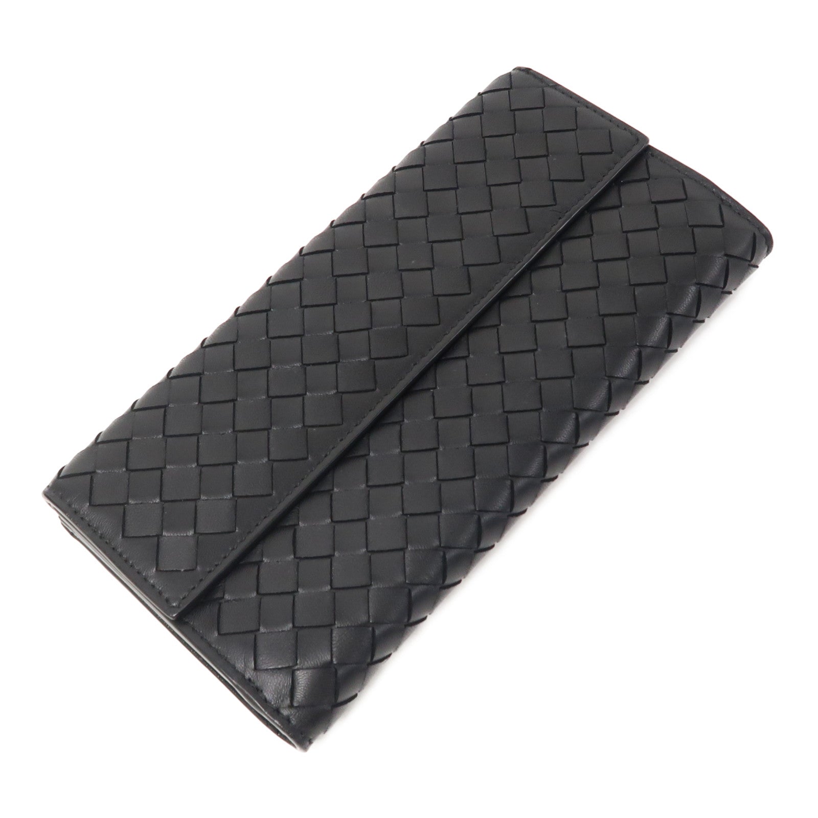 BOTTEGA VENETA 織紋羊皮皮革Long Wallet長錢包黑色