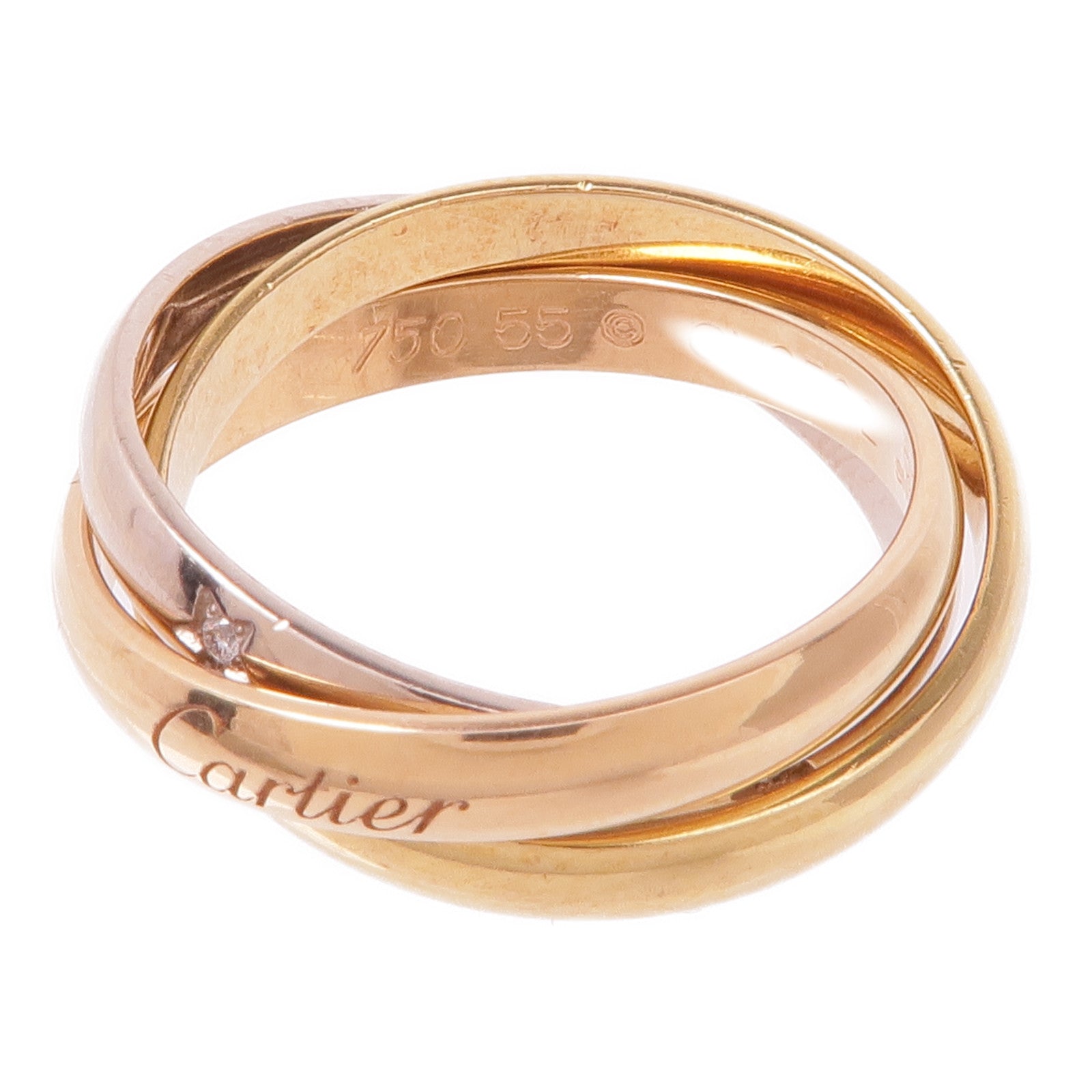 CARTIER 18K黃金/白金/玫瑰金Trinity Ring鑽石戒指Cartier#55/US#7.25