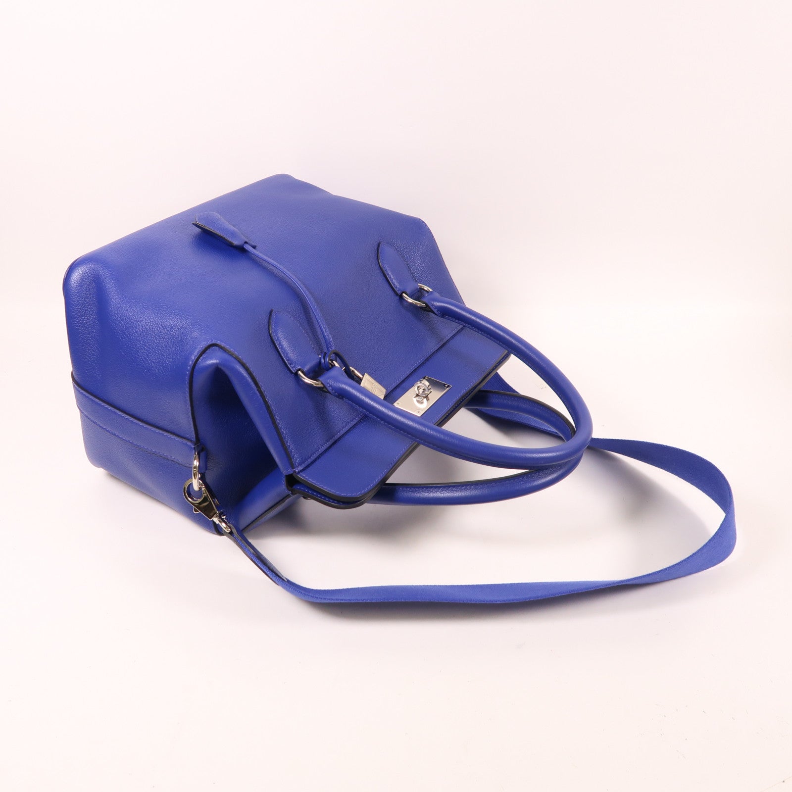 HERMES Evercolor皮革/Swift皮革Toolbox 26銀扣手挽肩背兩用袋Bleu Electrique